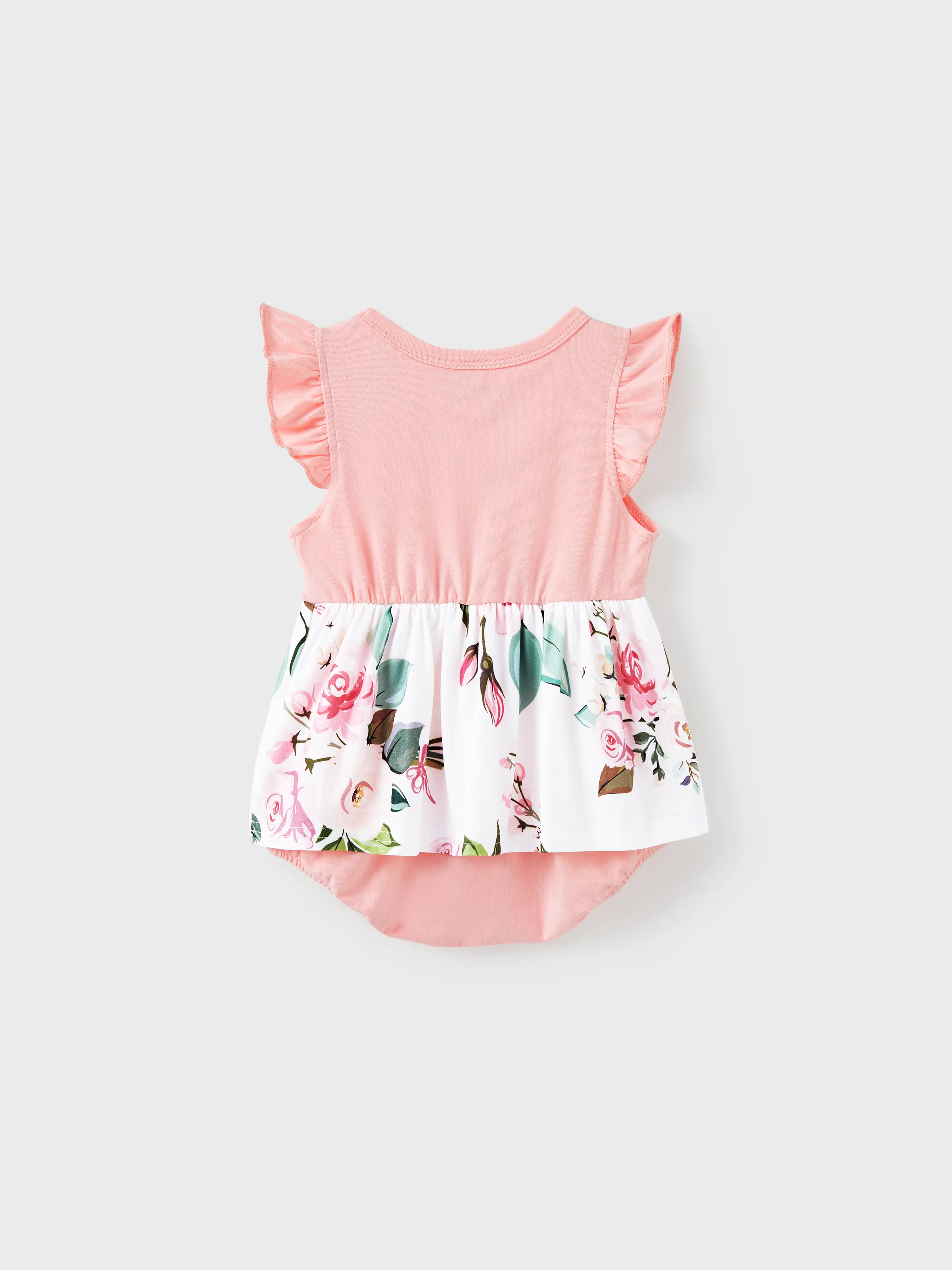 Family Matching Pink Sleeveless Splicing Floral Print Midi Dresses and Colorblock Short-sleeve Polo Shirts Sets Pink - Image 13