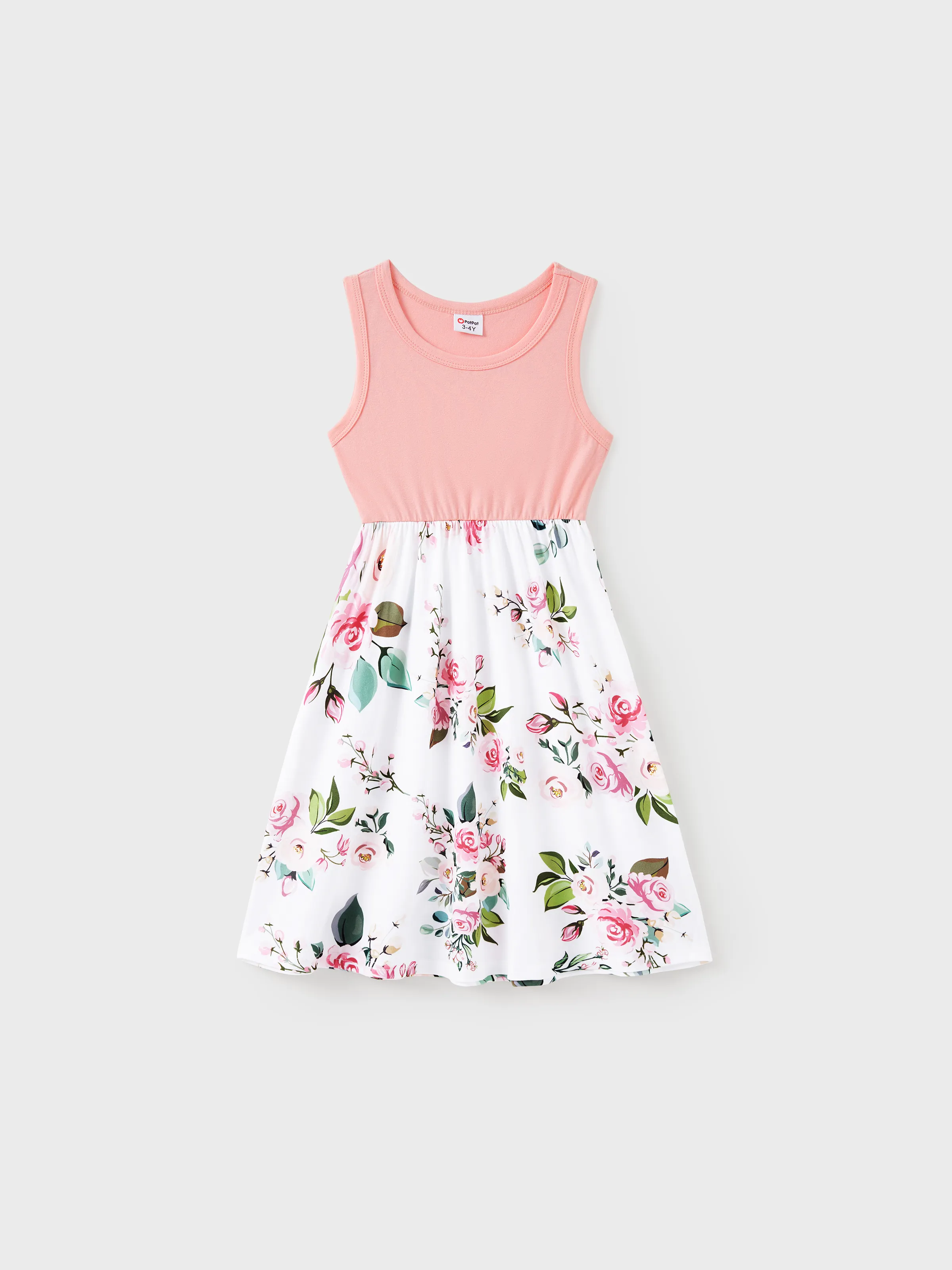 Family Matching Pink Sleeveless Splicing Floral Print Midi Dresses and Colorblock Short-sleeve Polo Shirts Sets Pink - Image 7