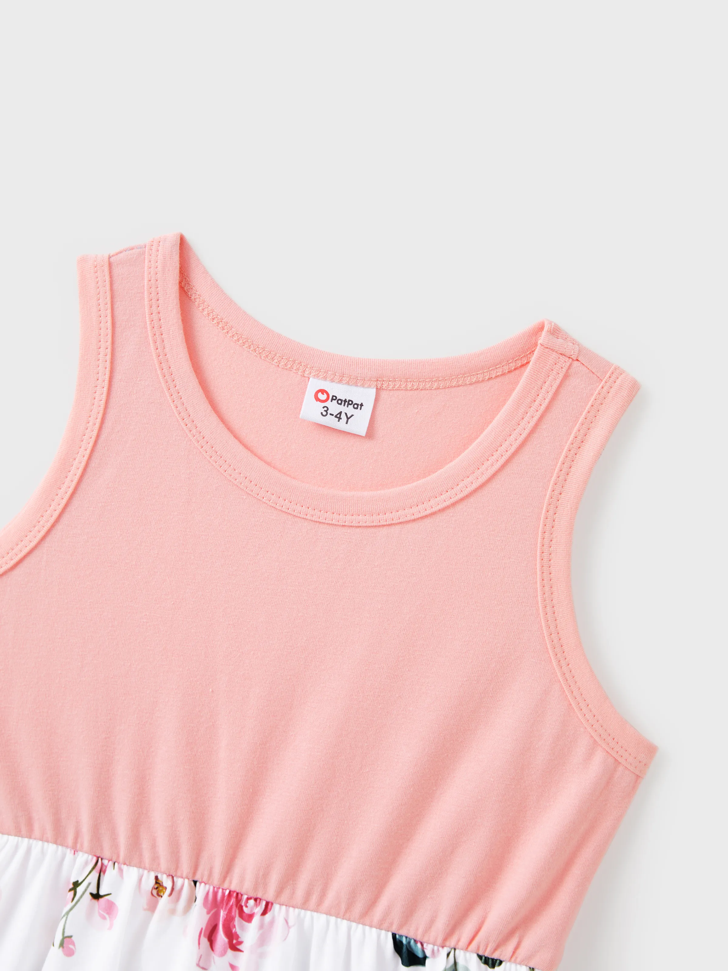 Family Matching Pink Sleeveless Splicing Floral Print Midi Dresses and Colorblock Short-sleeve Polo Shirts Sets Pink - Image 9