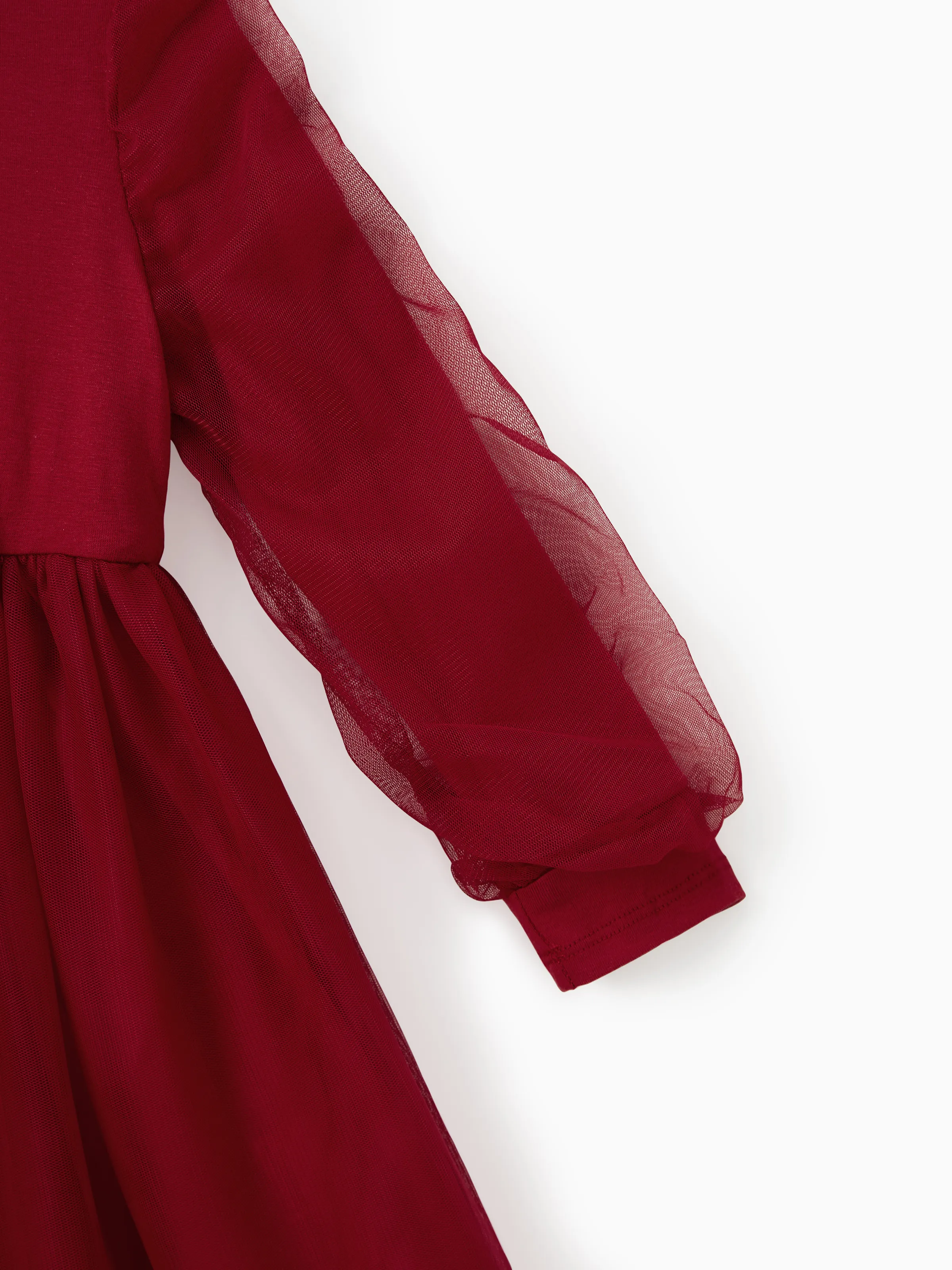 Family Matching Plaid Shirt Tops and Red Mesh Splice Belted Dresses Sets Burgundy - Image 11