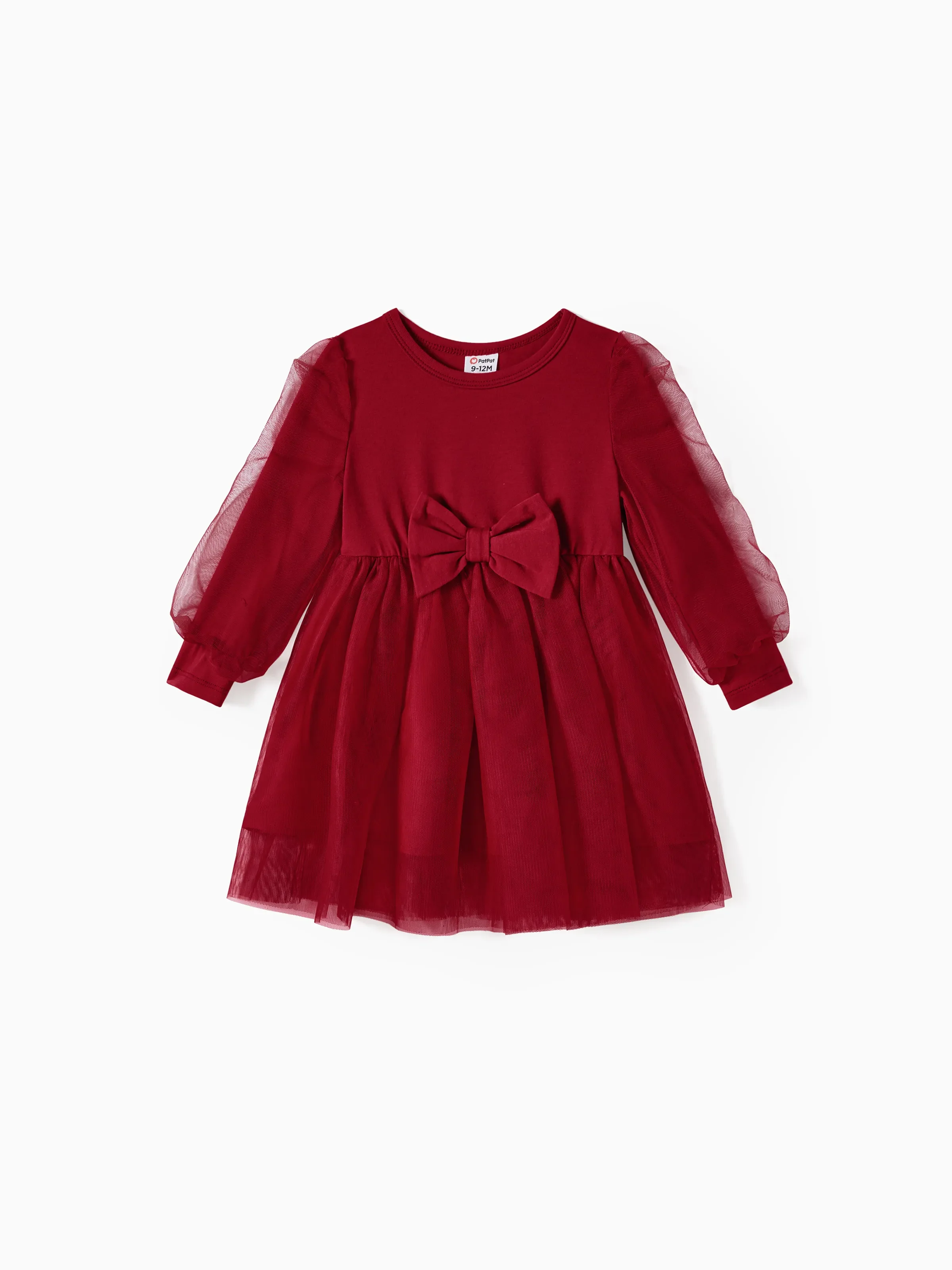 Family Matching Plaid Shirt Tops and Red Mesh Splice Belted Dresses Sets Burgundy - Image 12