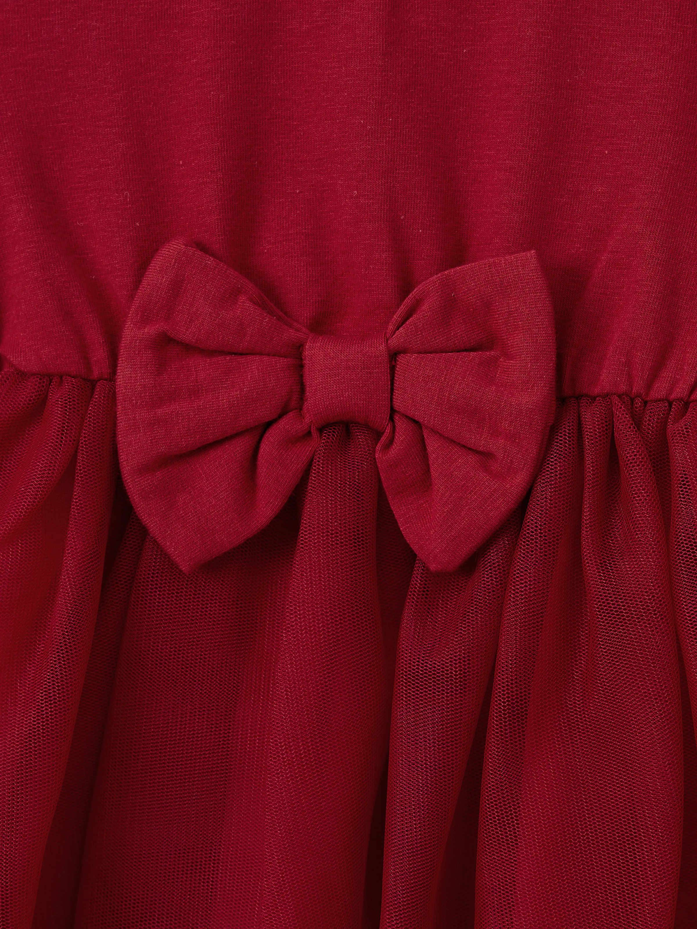 Family Matching Plaid Shirt Tops and Red Mesh Splice Belted Dresses Sets Burgundy - Image 13