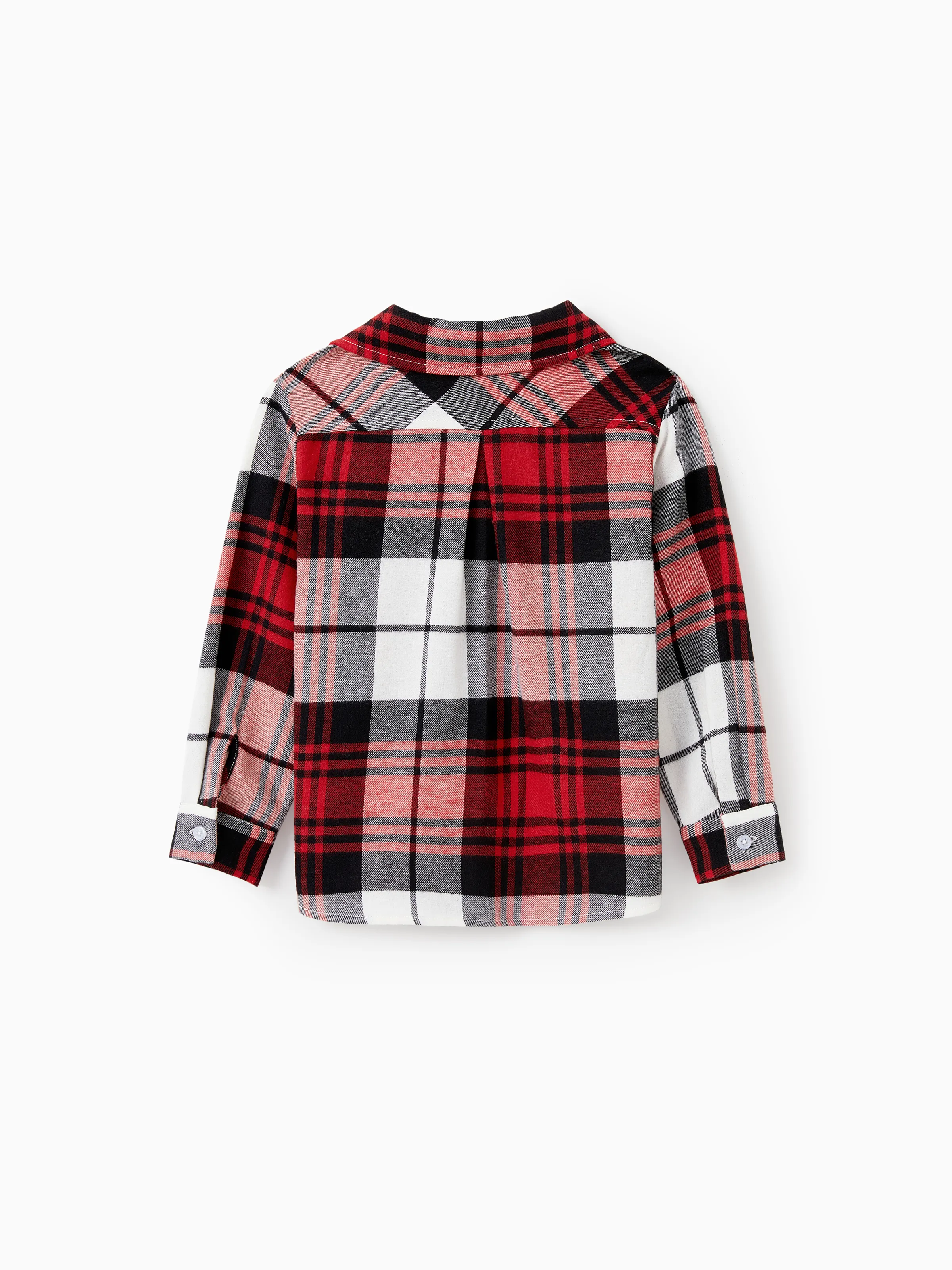 Family Matching Plaid Shirt Tops and Red Mesh Splice Belted Dresses Sets Burgundy - Image 20