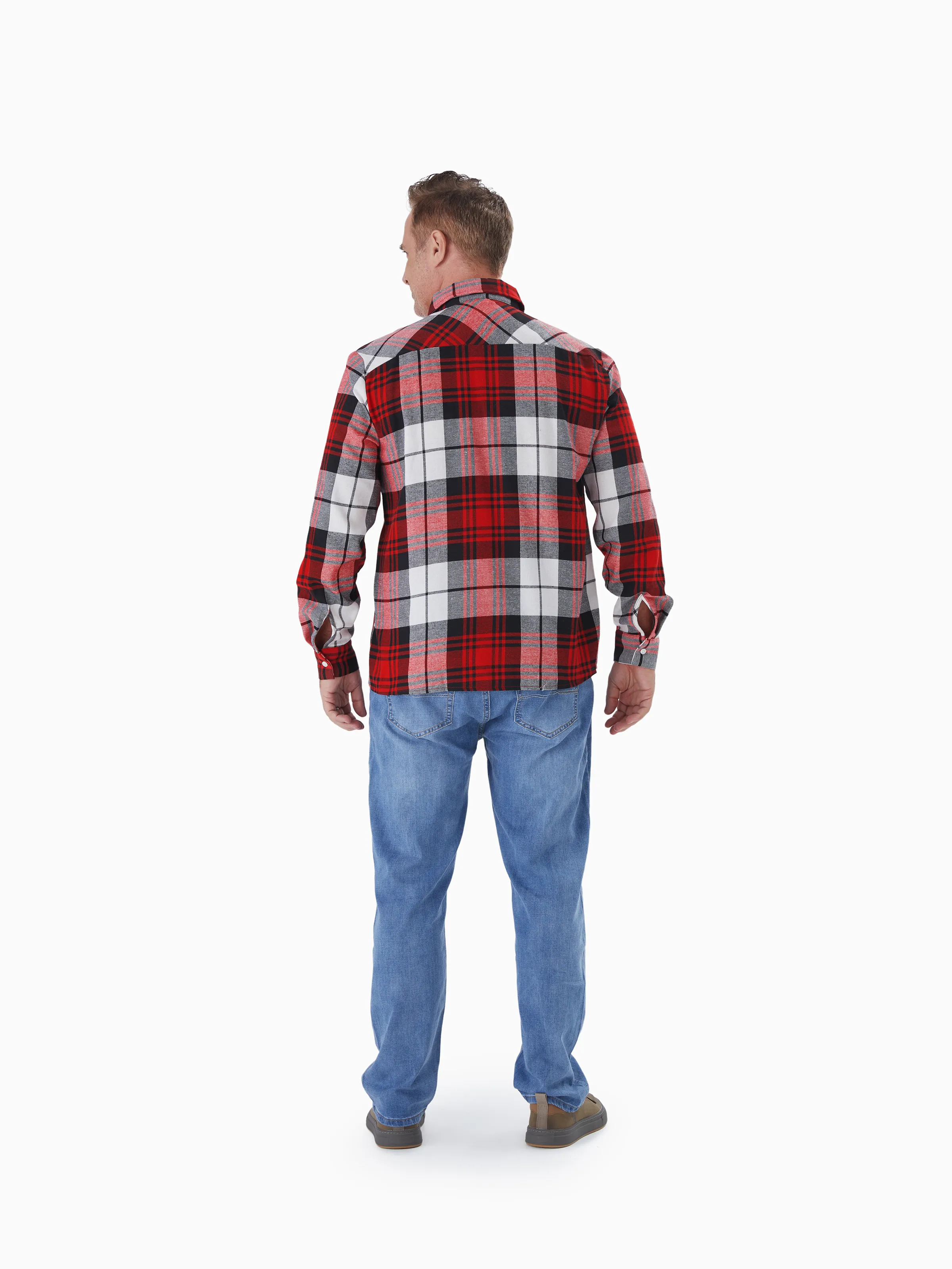 Family Matching Plaid Shirt Tops and Red Mesh Splice Belted Dresses Sets Burgundy - Image 23