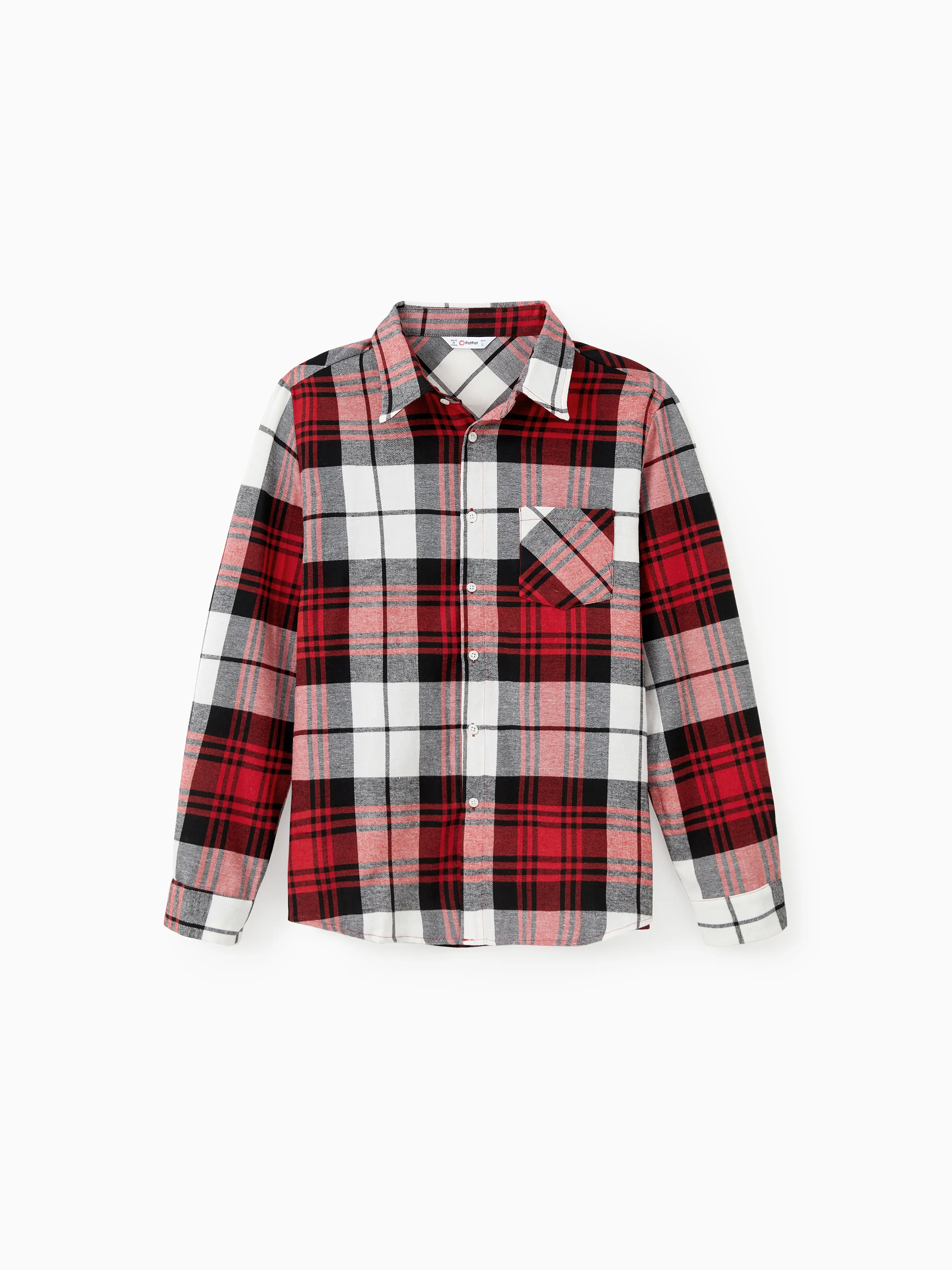 Family Matching Plaid Shirt Tops and Red Mesh Splice Belted Dresses Sets Burgundy - Image 24