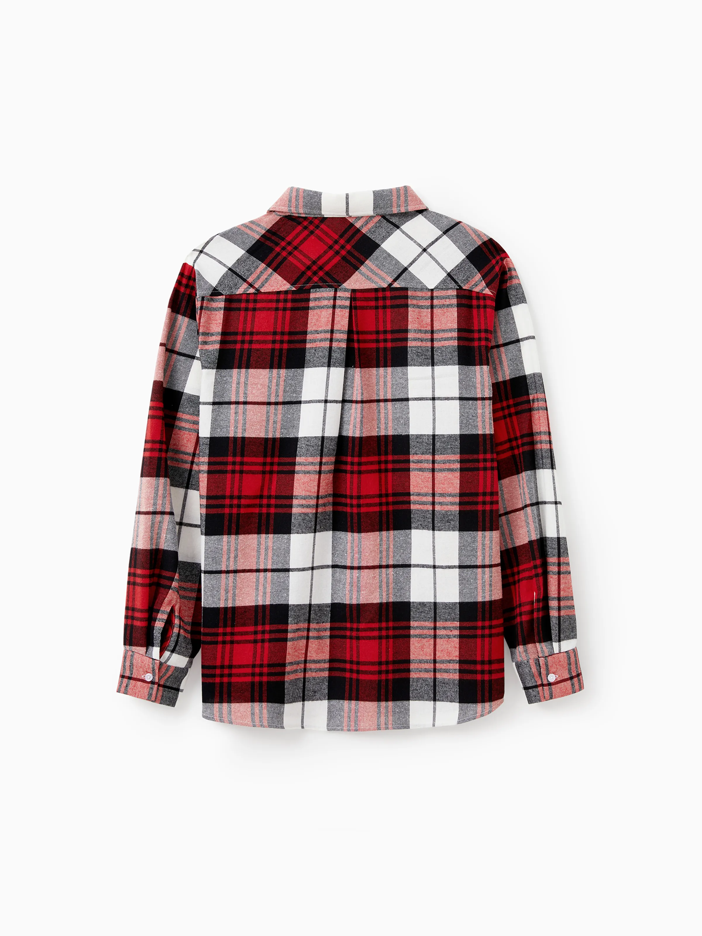 Family Matching Plaid Shirt Tops and Red Mesh Splice Belted Dresses Sets Burgundy - Image 25