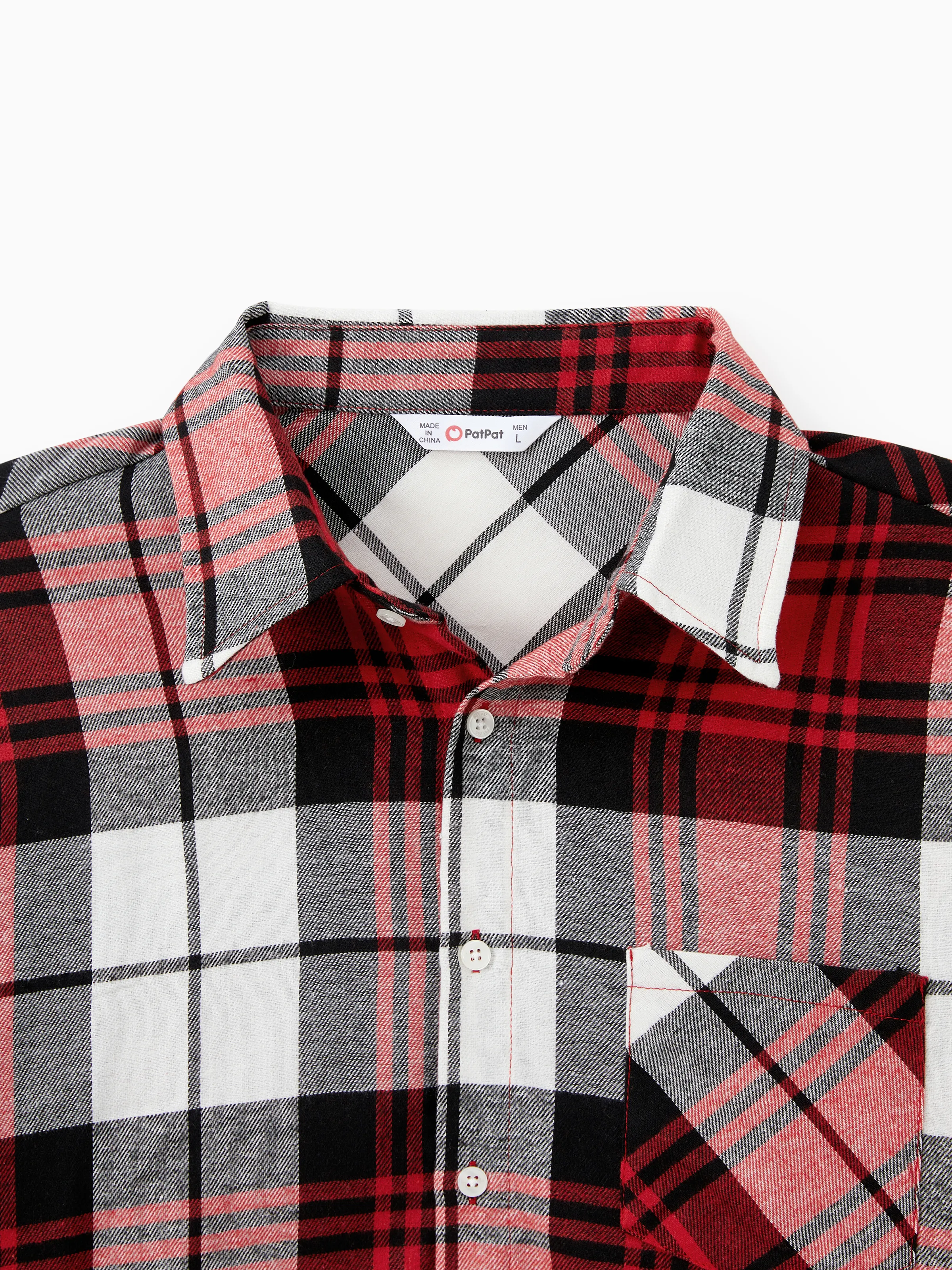 Family Matching Plaid Shirt Tops and Red Mesh Splice Belted Dresses Sets Burgundy - Image 26