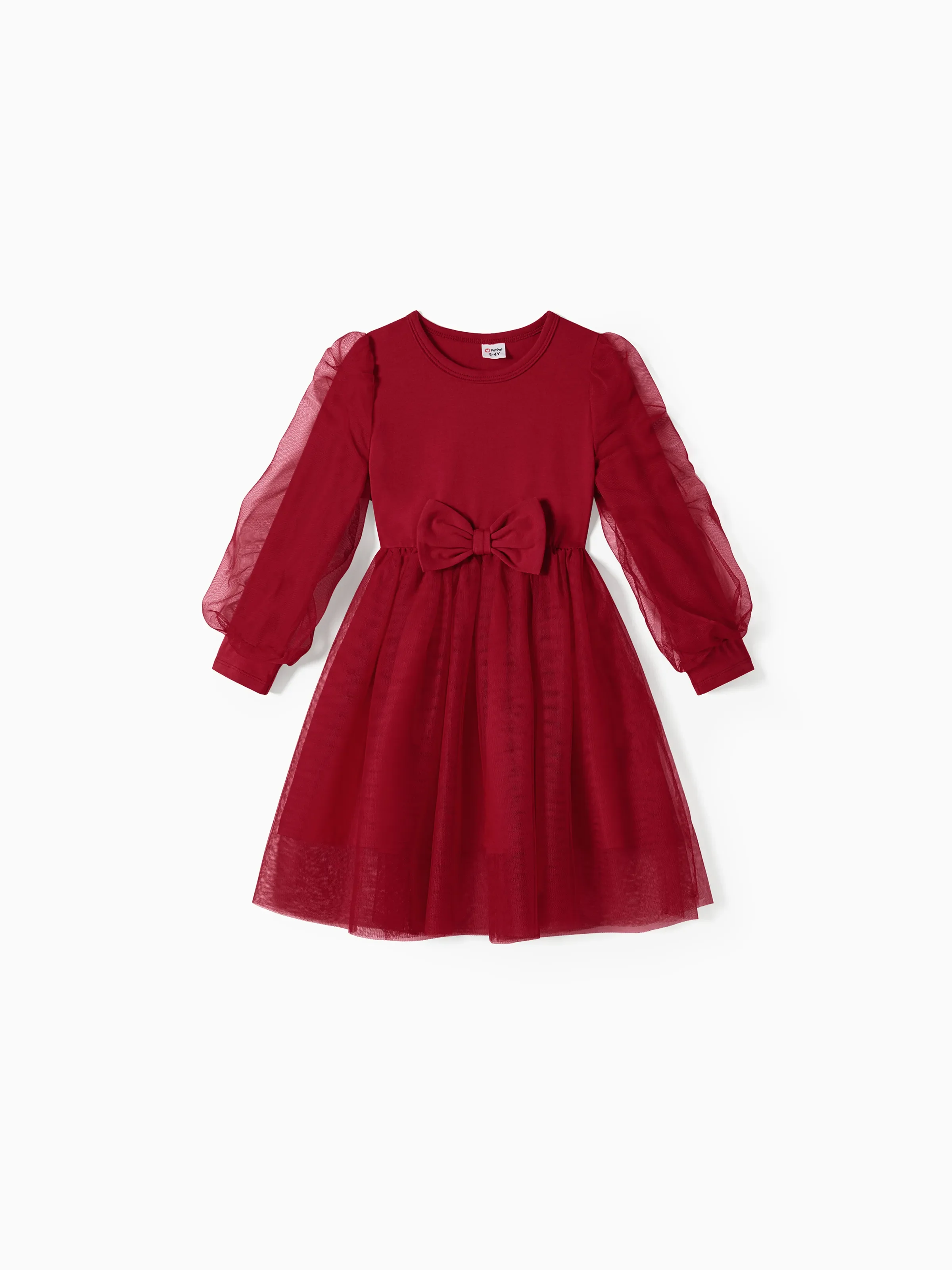 Family Matching Plaid Shirt Tops and Red Mesh Splice Belted Dresses Sets Burgundy - Image 9