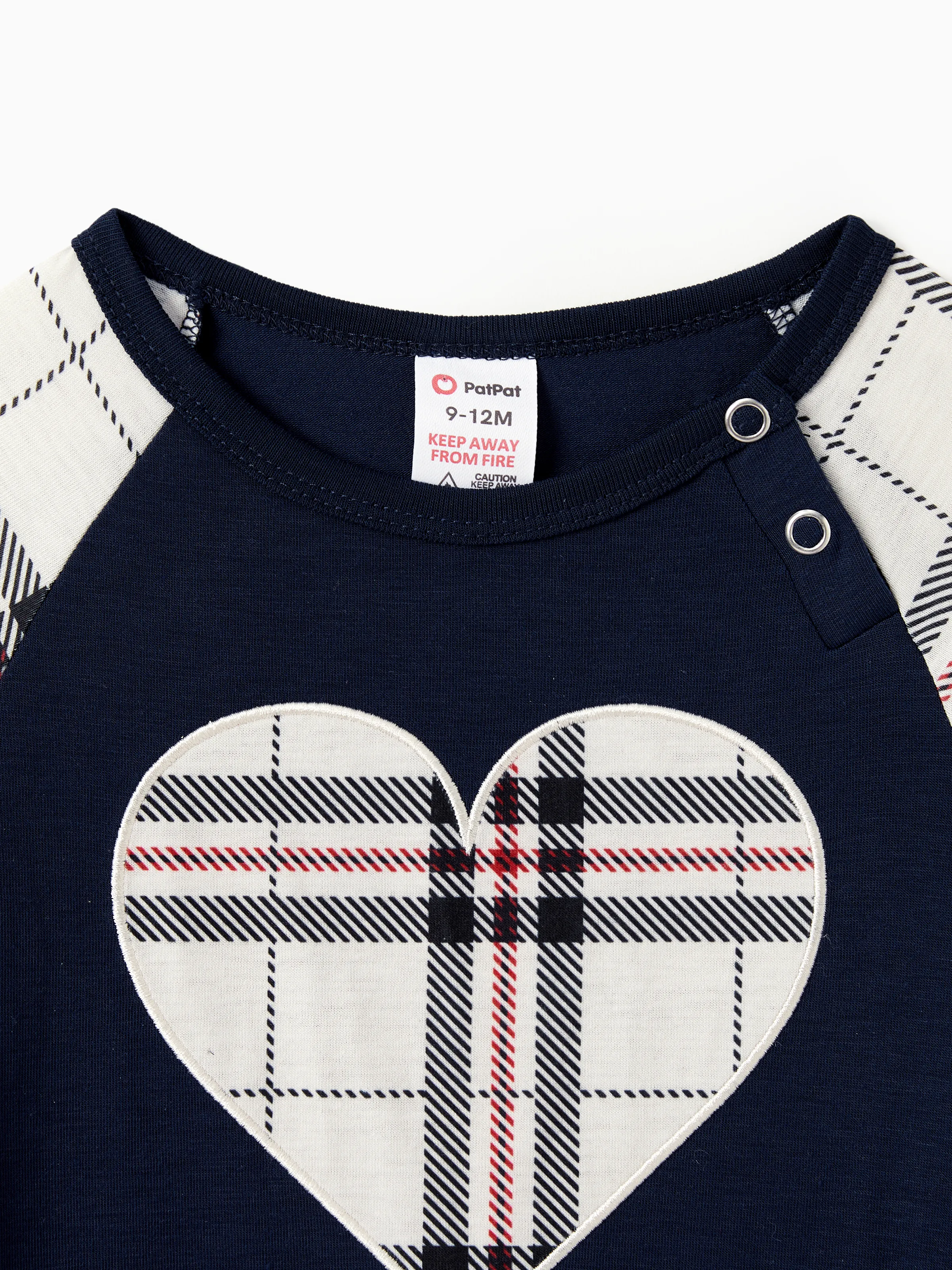 Family Matching School Grid Letter Print Patch Long Sleeve Pajamas Sets Blue - Image 14