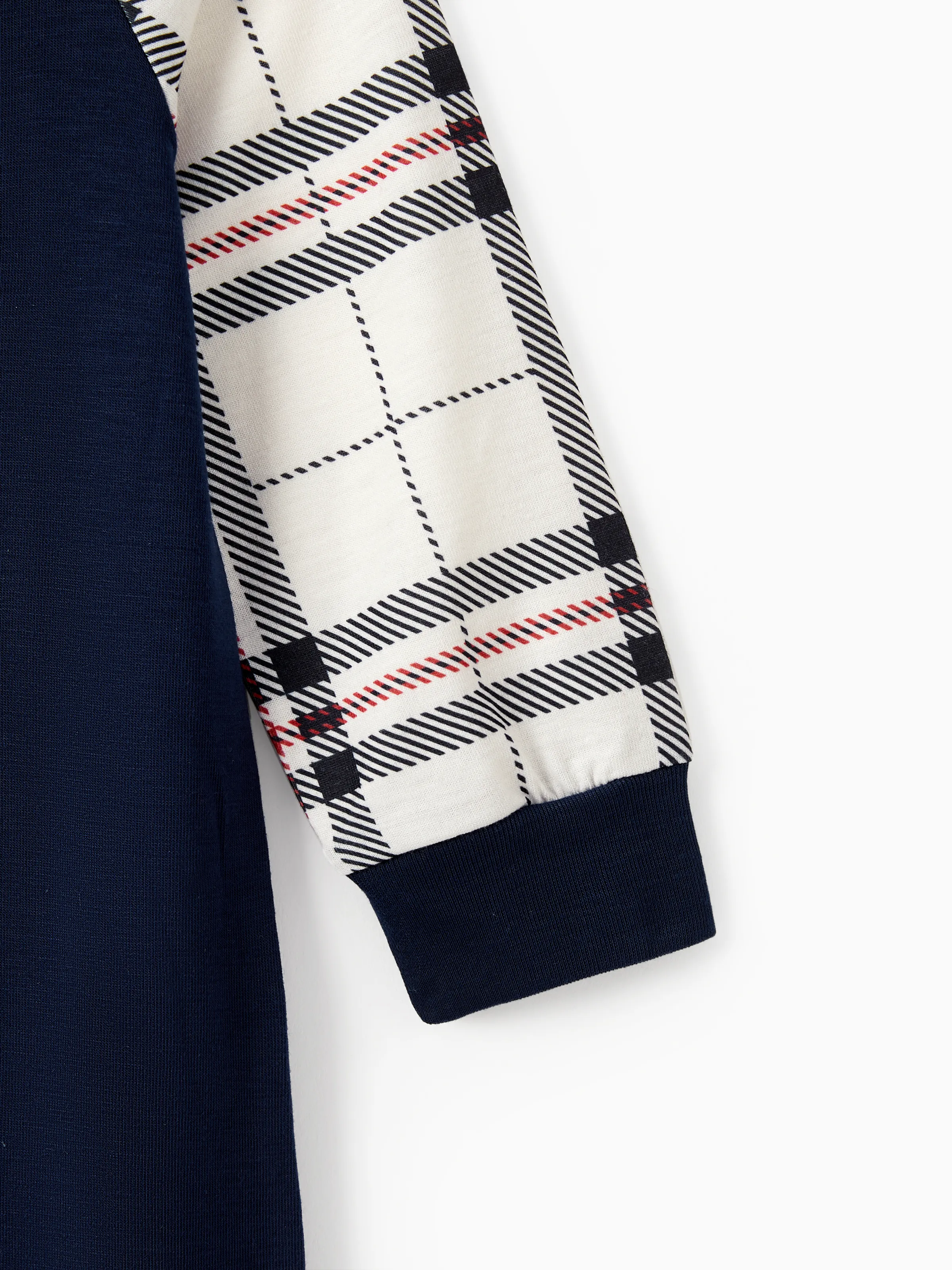 Family Matching School Grid Letter Print Patch Long Sleeve Pajamas Sets Blue - Image 15