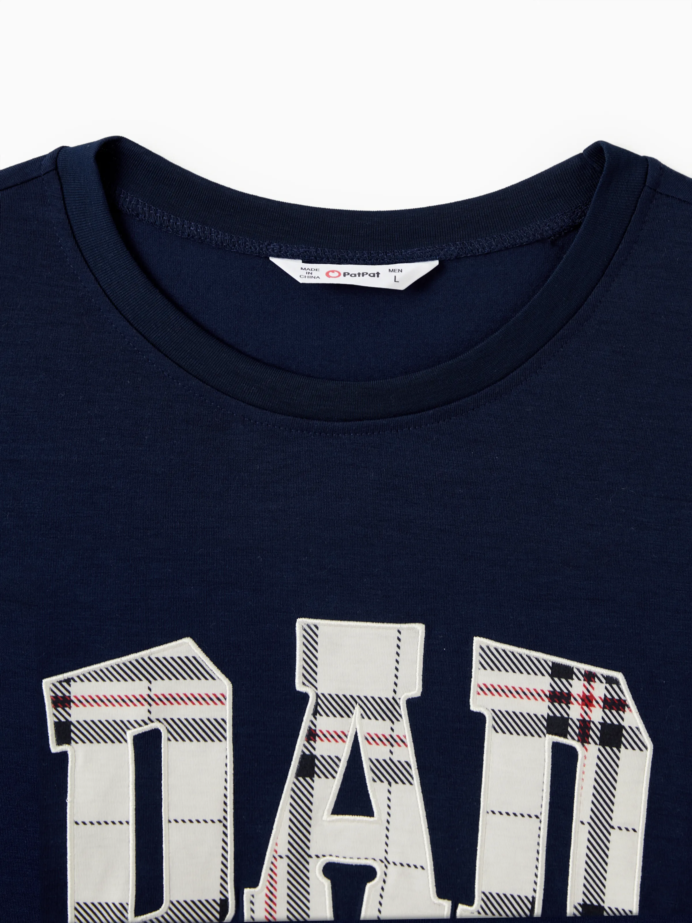 Family Matching School Grid Letter Print Patch Long Sleeve Pajamas Sets Blue - Image 21