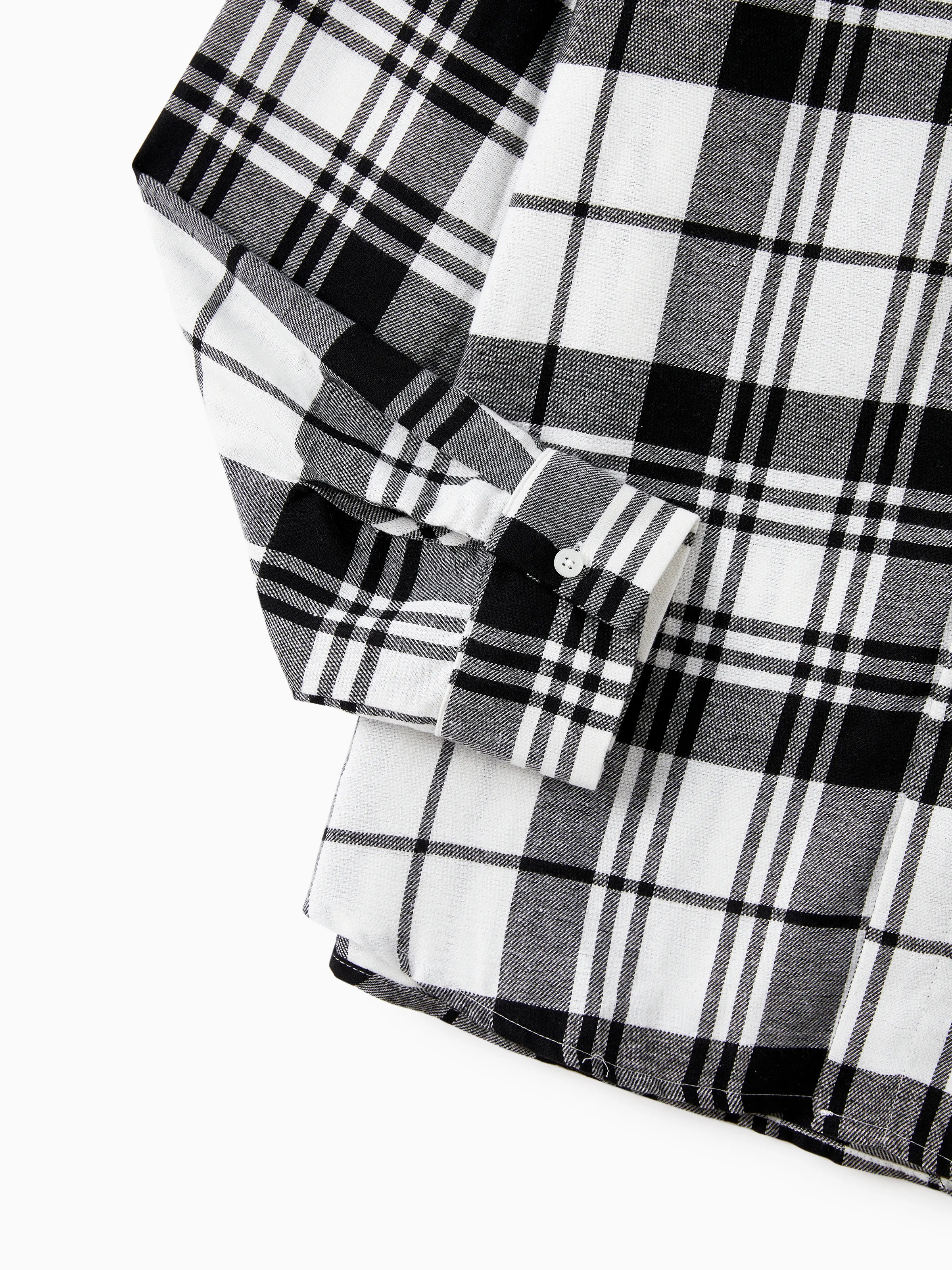 Family Matching Sets Black Plaid Shirt or Elegant Off-Shoulder Cross Front Tulle Mesh Dress Black - Image 26