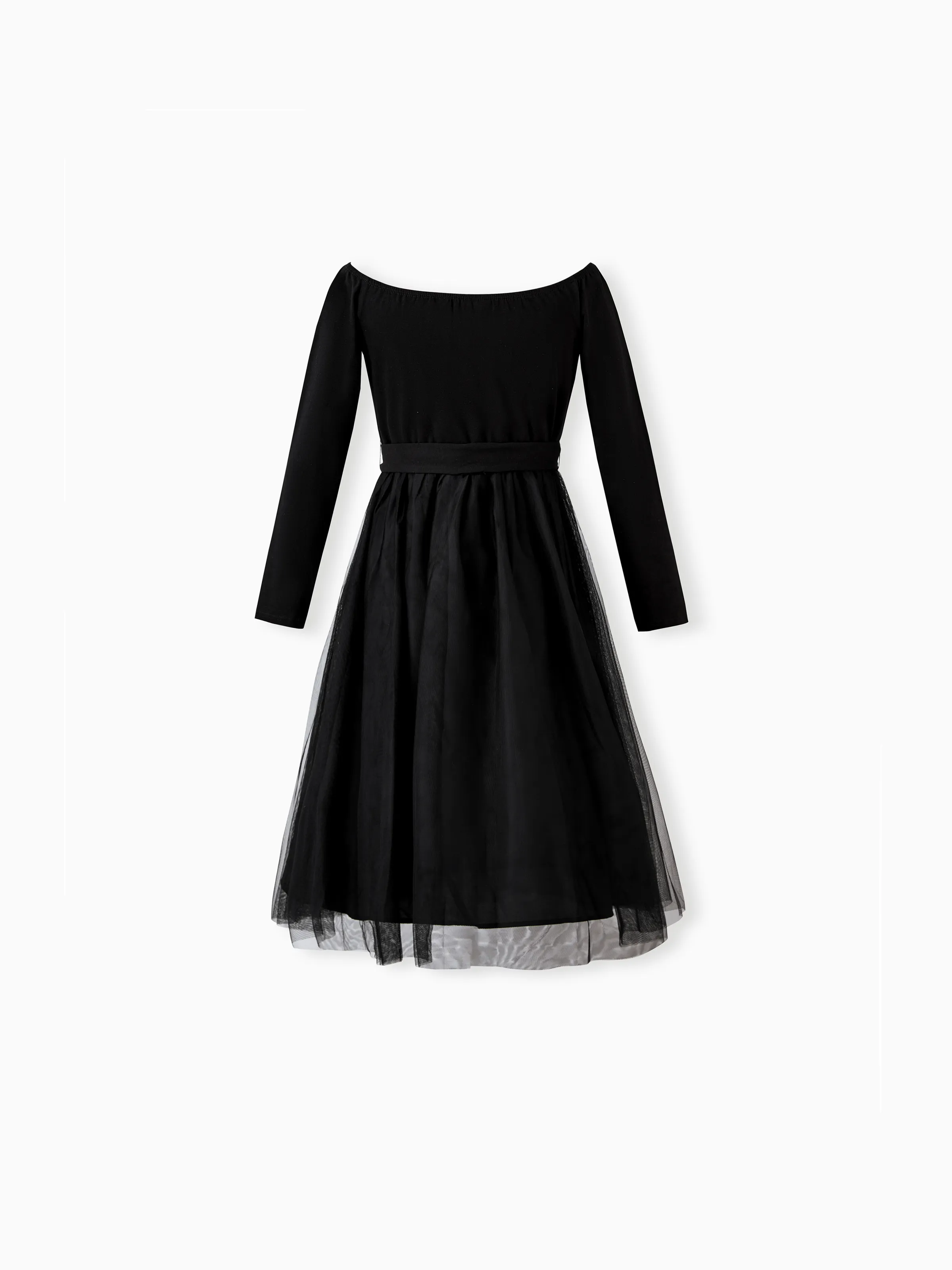 Family Matching Sets Black Plaid Shirt or Elegant Off-Shoulder Cross Front Tulle Mesh Dress Black - Image 3
