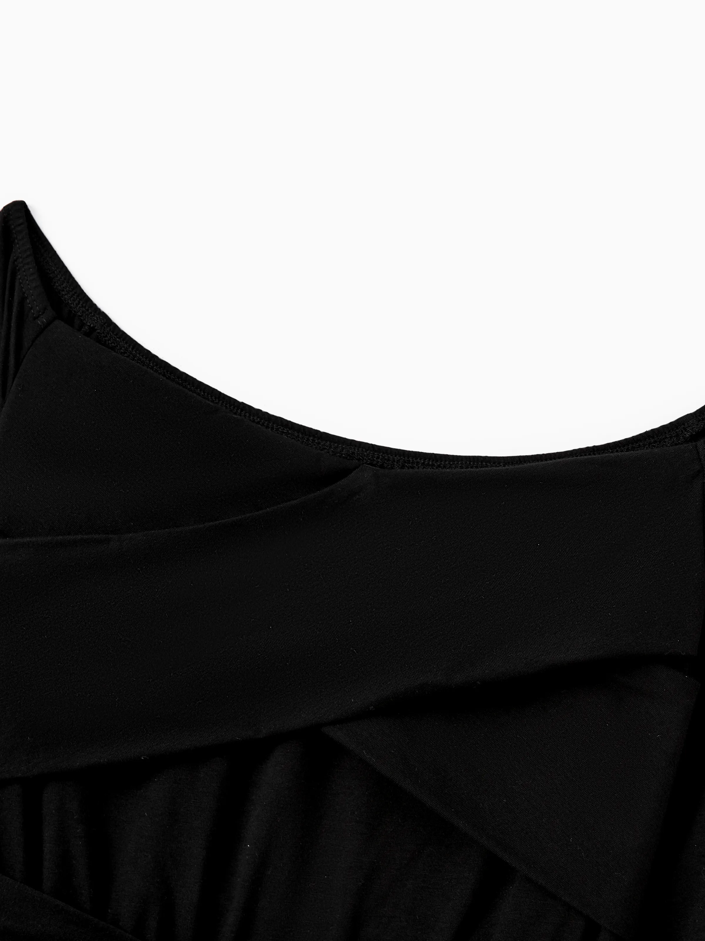 Family Matching Sets Black Plaid Shirt or Elegant Off-Shoulder Cross Front Tulle Mesh Dress Black - Image 4