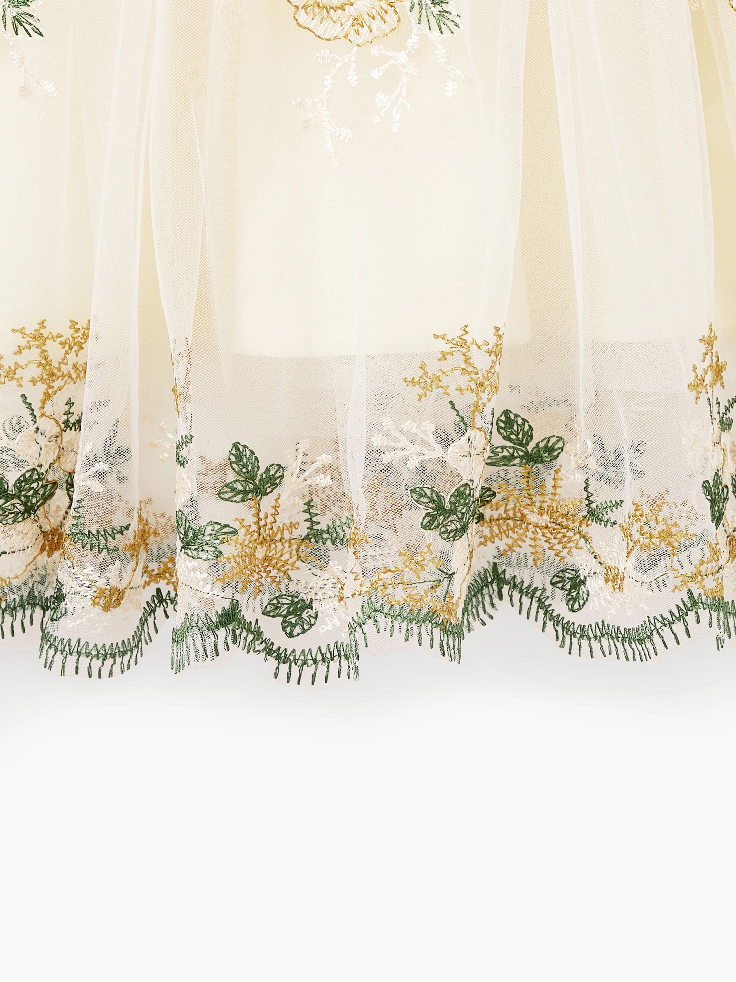 Family Matching Sets Green Long Sleeves Shirt or Ribbed Off-Shoulder Embroidered Tulle Dress Green - Image 16