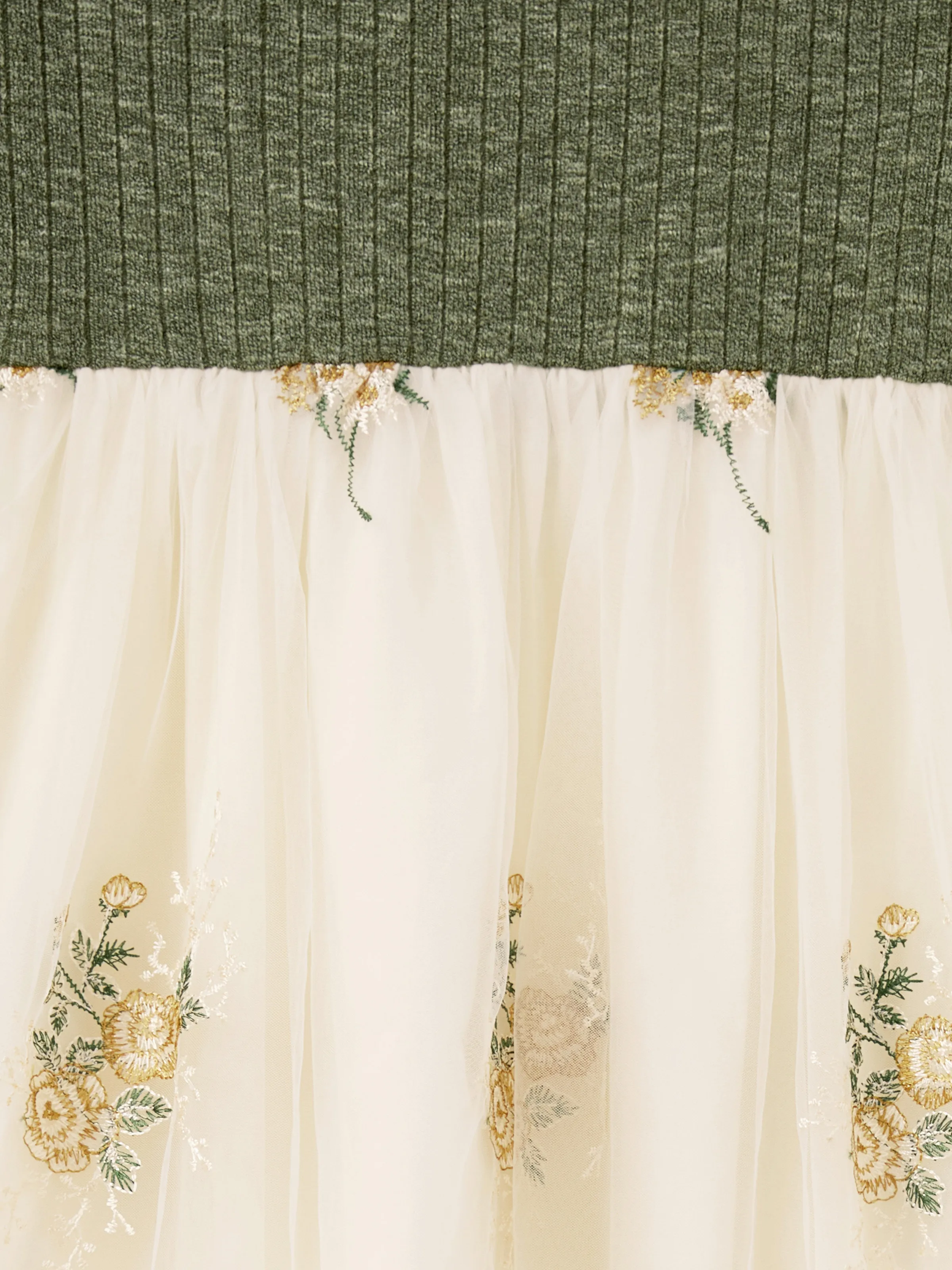 Family Matching Sets Green Long Sleeves Shirt or Ribbed Off-Shoulder Embroidered Tulle Dress Green - Image 6