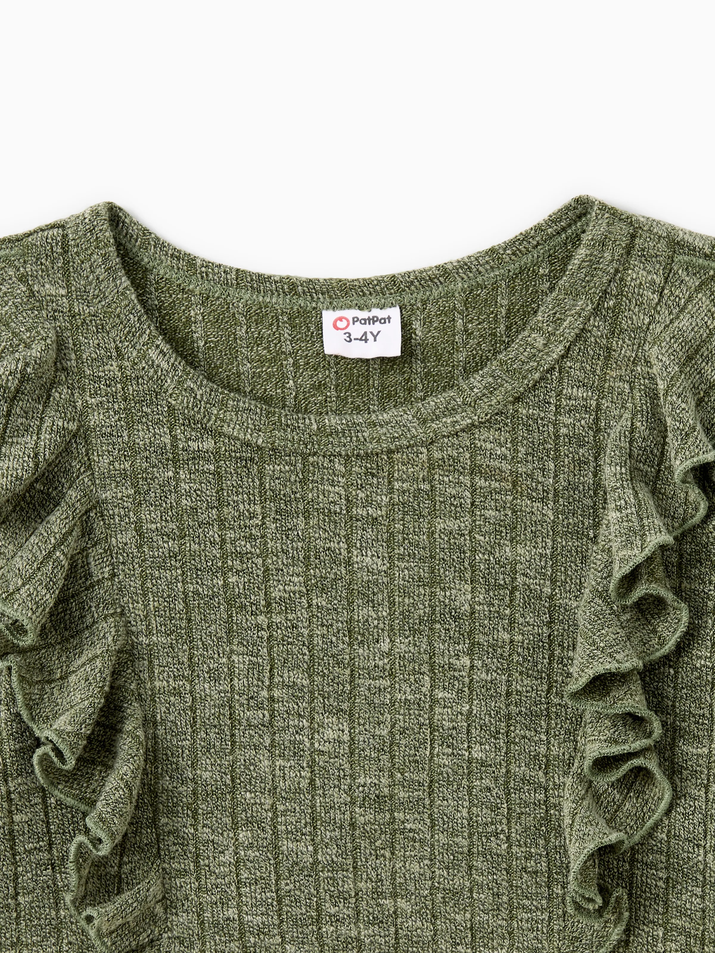 Family Matching Sets Green Long Sleeves Shirt or Ribbed Off-Shoulder Embroidered Tulle Dress Green - Image 9