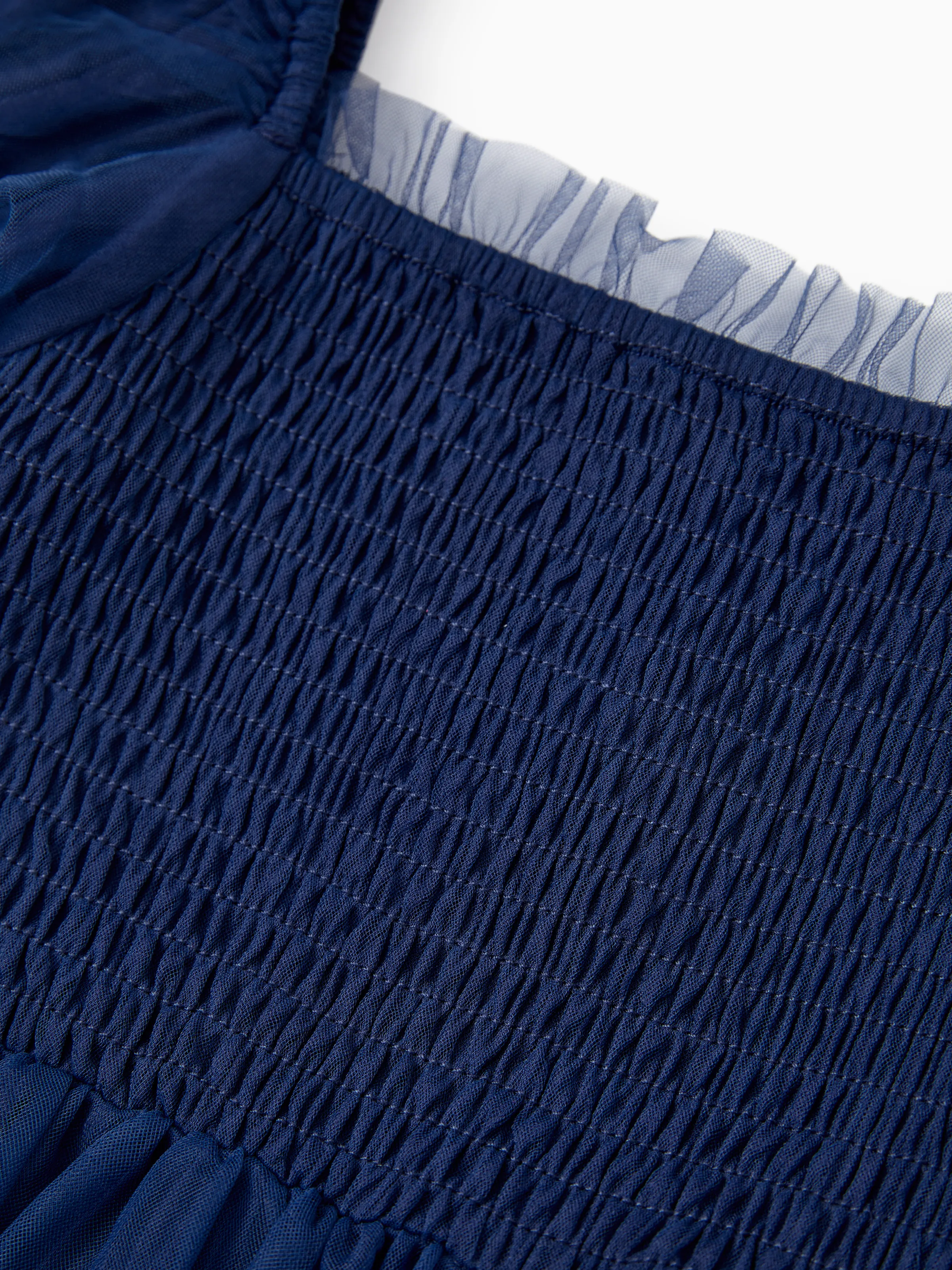 Family Matching Sets Plaid Long Sleeves Shirt or Elegant Shirred Bodice Puff Sleeves Tulle Mesh Dress royalblue - Image 11