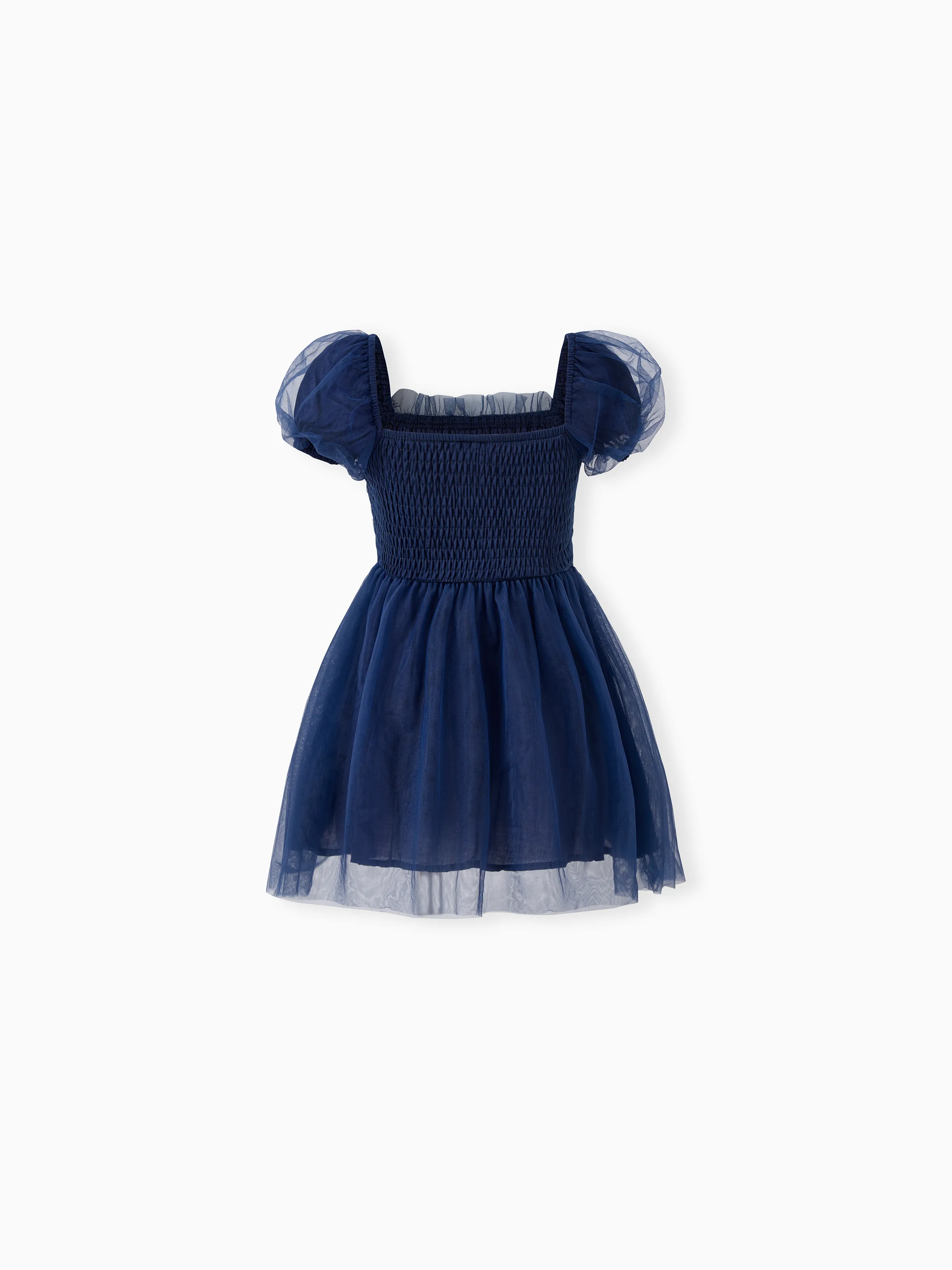 Family Matching Sets Plaid Long Sleeves Shirt or Elegant Shirred Bodice Puff Sleeves Tulle Mesh Dress royalblue - Image 13