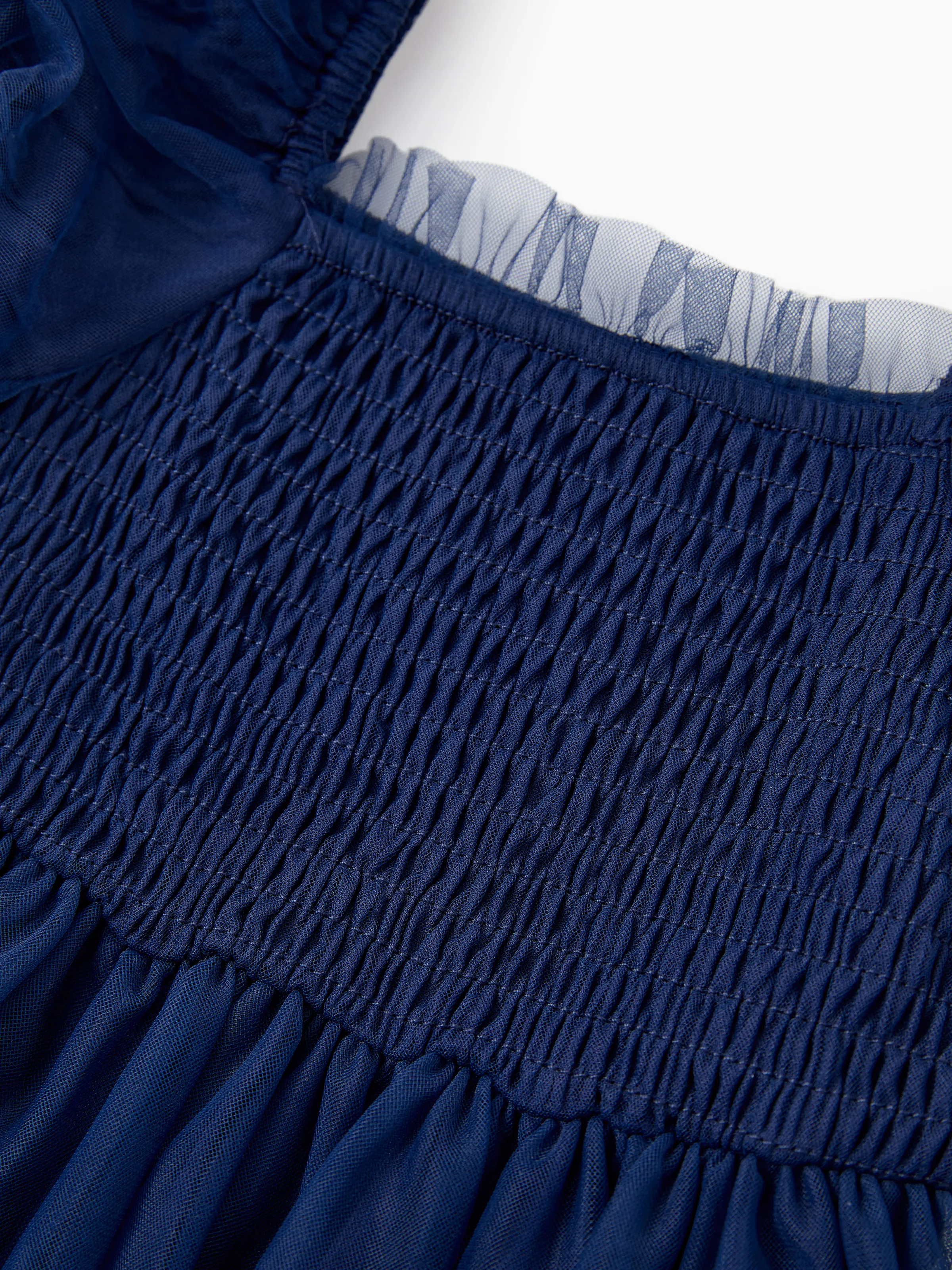 Family Matching Sets Plaid Long Sleeves Shirt or Elegant Shirred Bodice Puff Sleeves Tulle Mesh Dress royalblue - Image 16