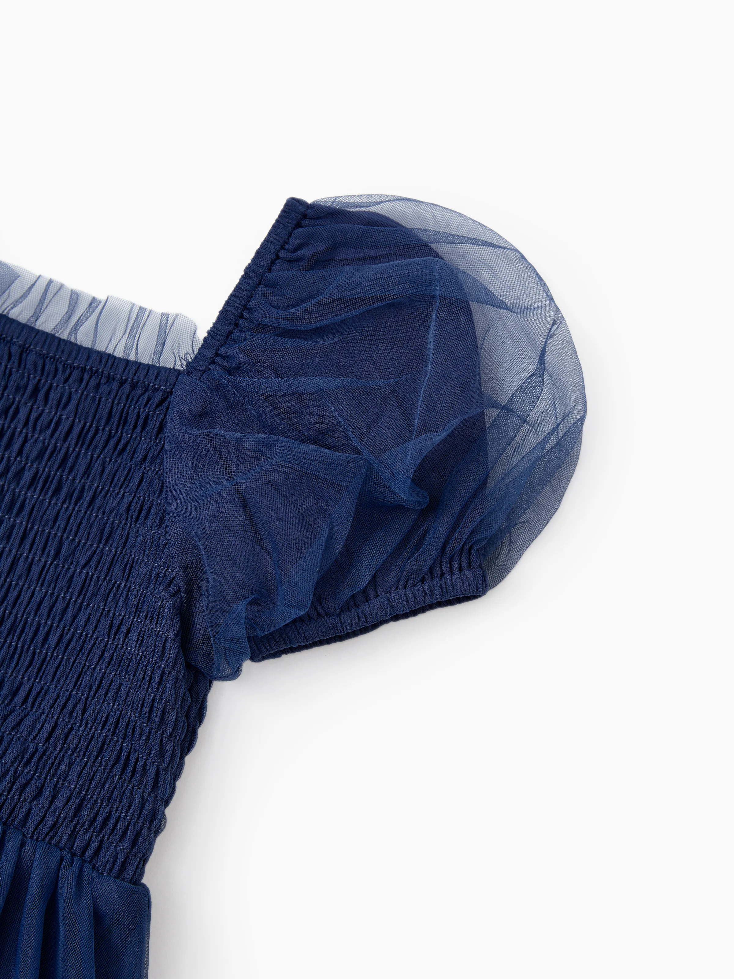 Family Matching Sets Plaid Long Sleeves Shirt or Elegant Shirred Bodice Puff Sleeves Tulle Mesh Dress royalblue - Image 9