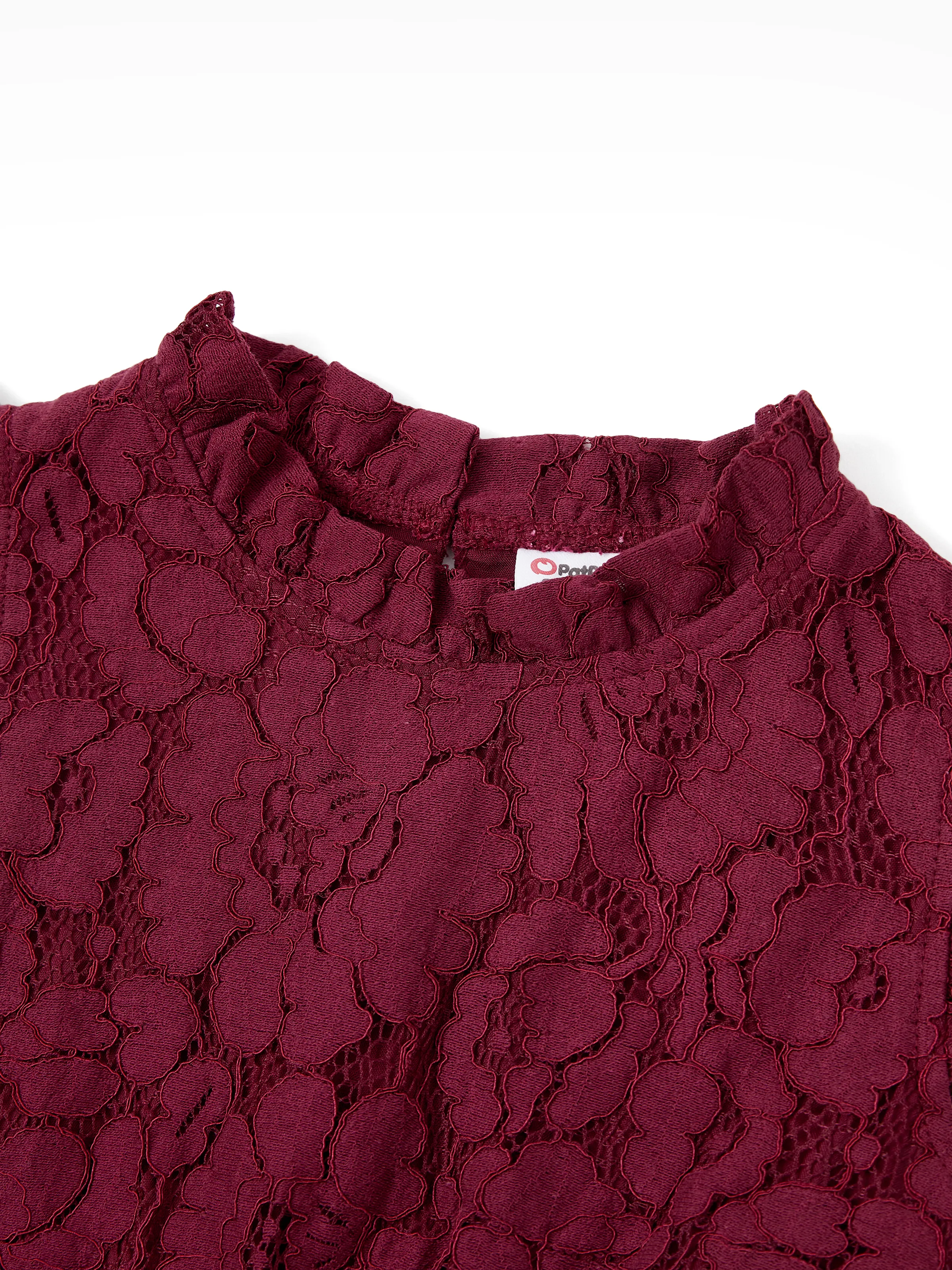 Family Matching Sets Plaid Shirt or Red Wine Lace Ruffle Sleeve A-Line Dress WineRed - Image 10