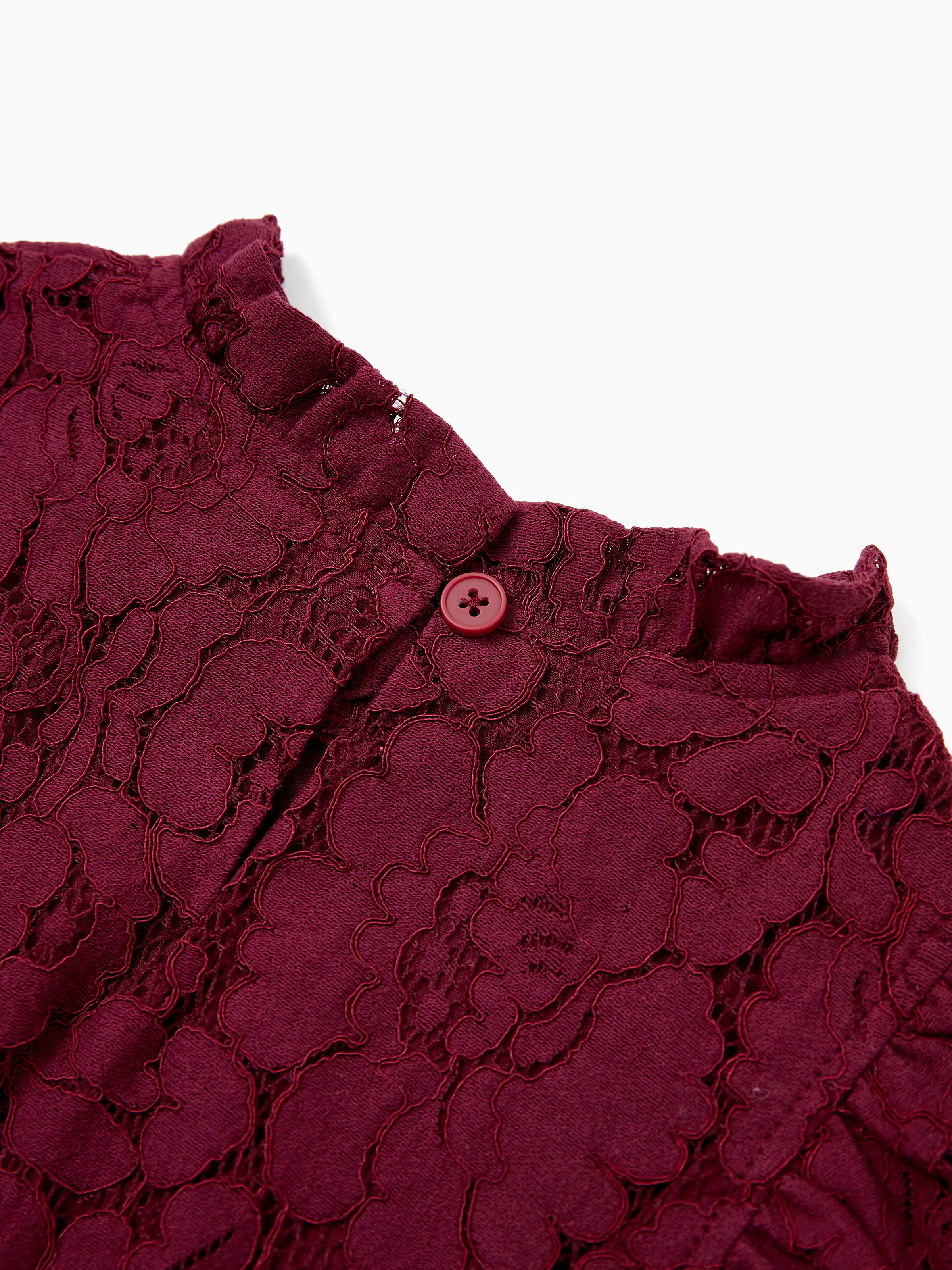 Family Matching Sets Plaid Shirt or Red Wine Lace Ruffle Sleeve A-Line Dress WineRed - Image 12