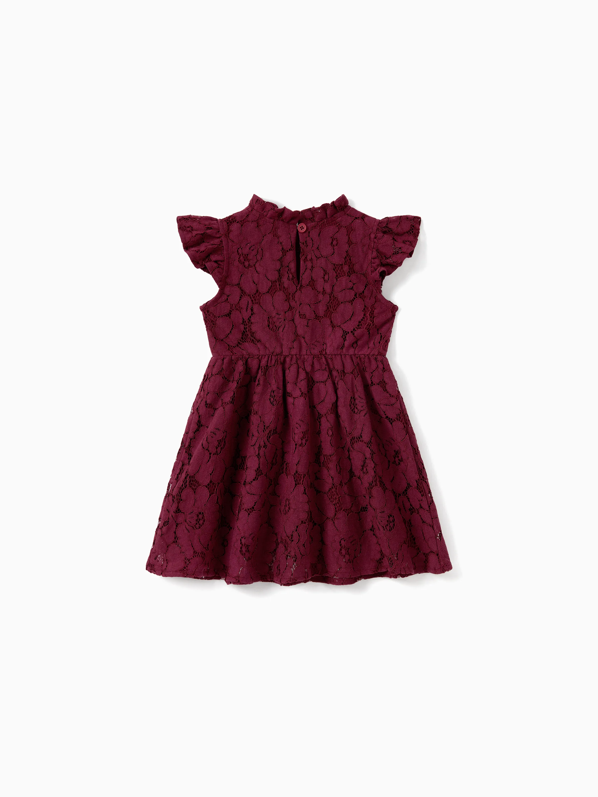 Family Matching Sets Plaid Shirt or Red Wine Lace Ruffle Sleeve A-Line Dress WineRed - Image 14