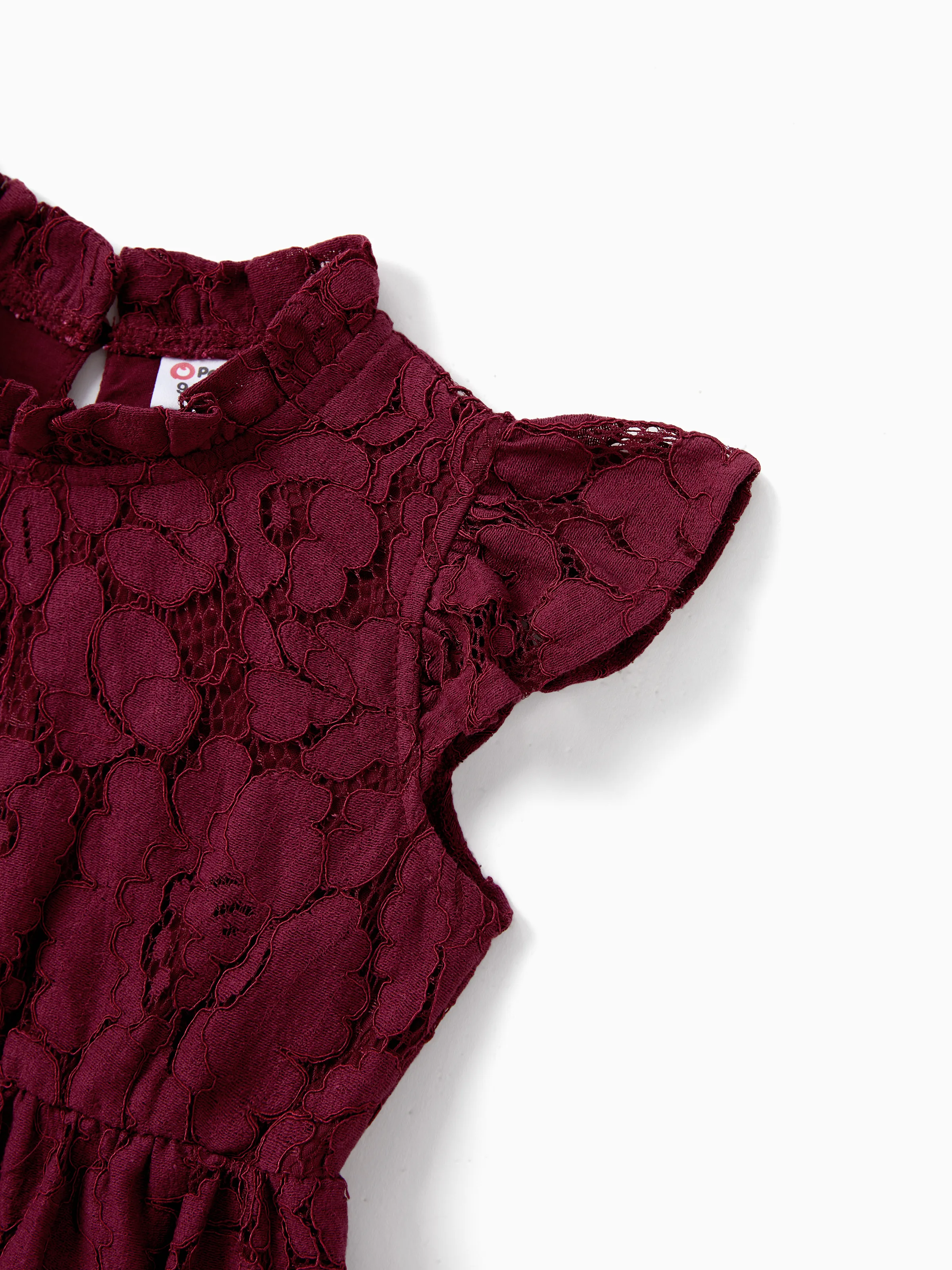 Family Matching Sets Plaid Shirt or Red Wine Lace Ruffle Sleeve A-Line Dress WineRed - Image 15