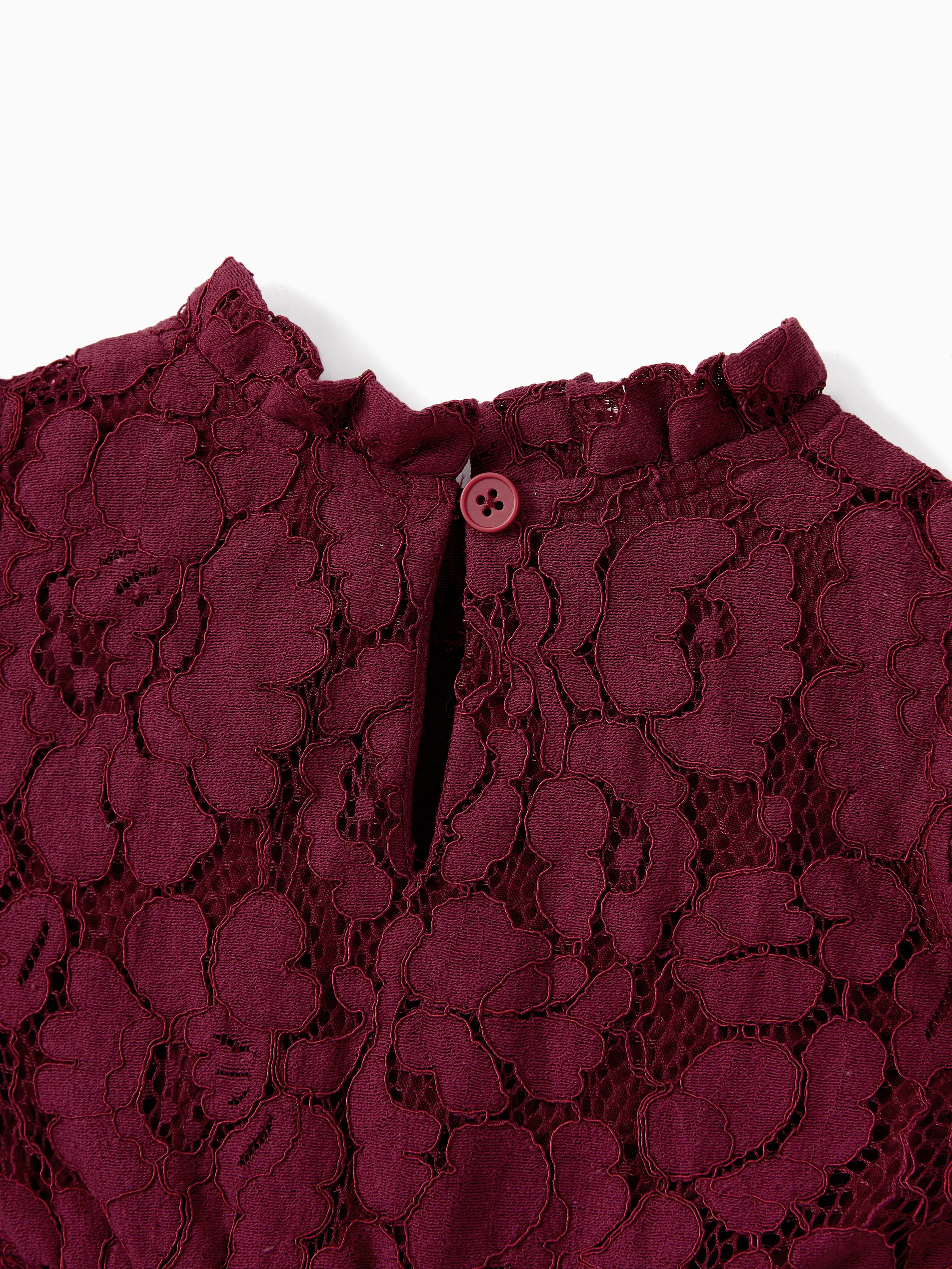 Family Matching Sets Plaid Shirt or Red Wine Lace Ruffle Sleeve A-Line Dress WineRed - Image 16