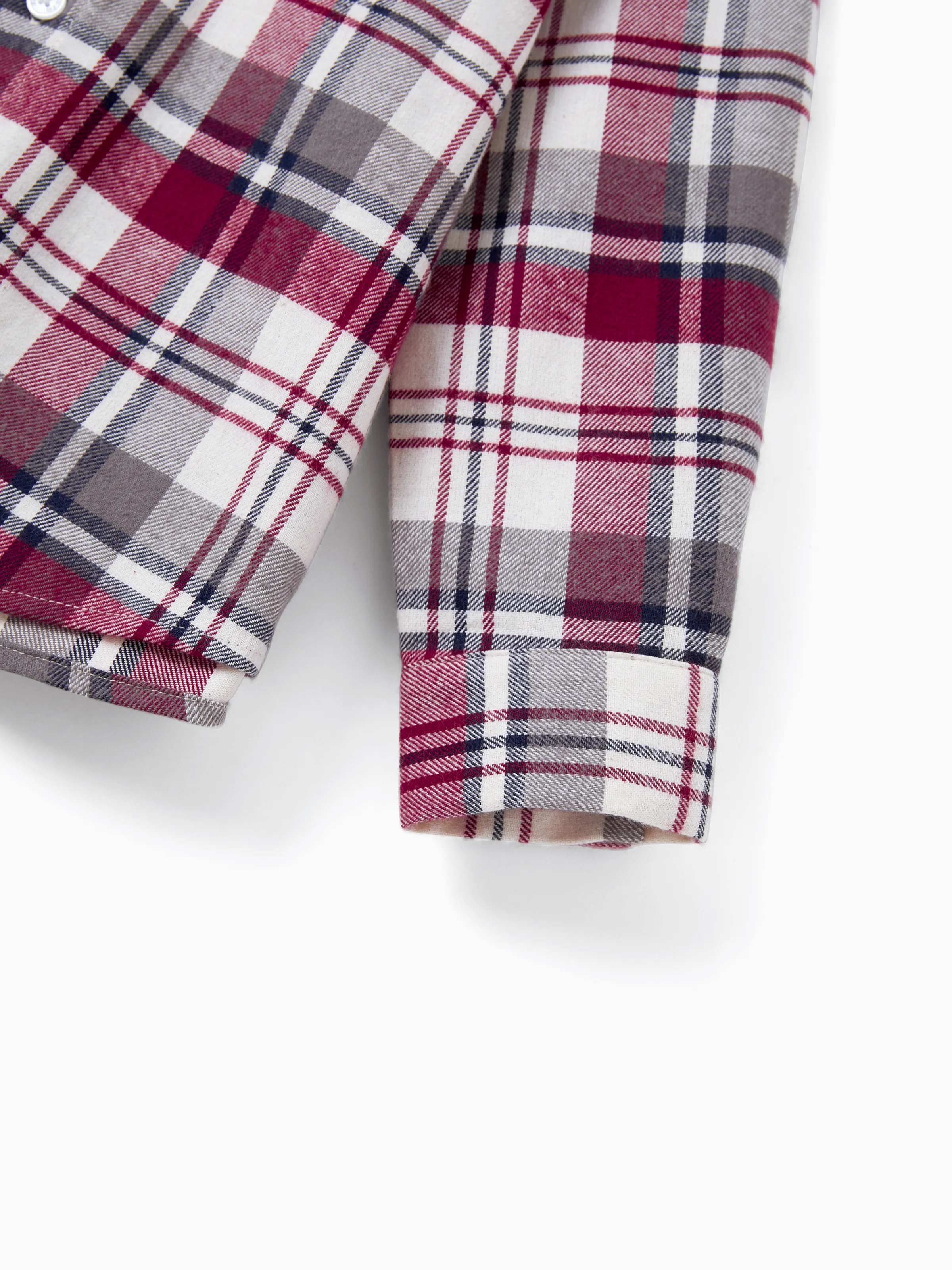 Family Matching Sets Plaid Shirt or Red Wine Lace Ruffle Sleeve A-Line Dress WineRed - Image 22