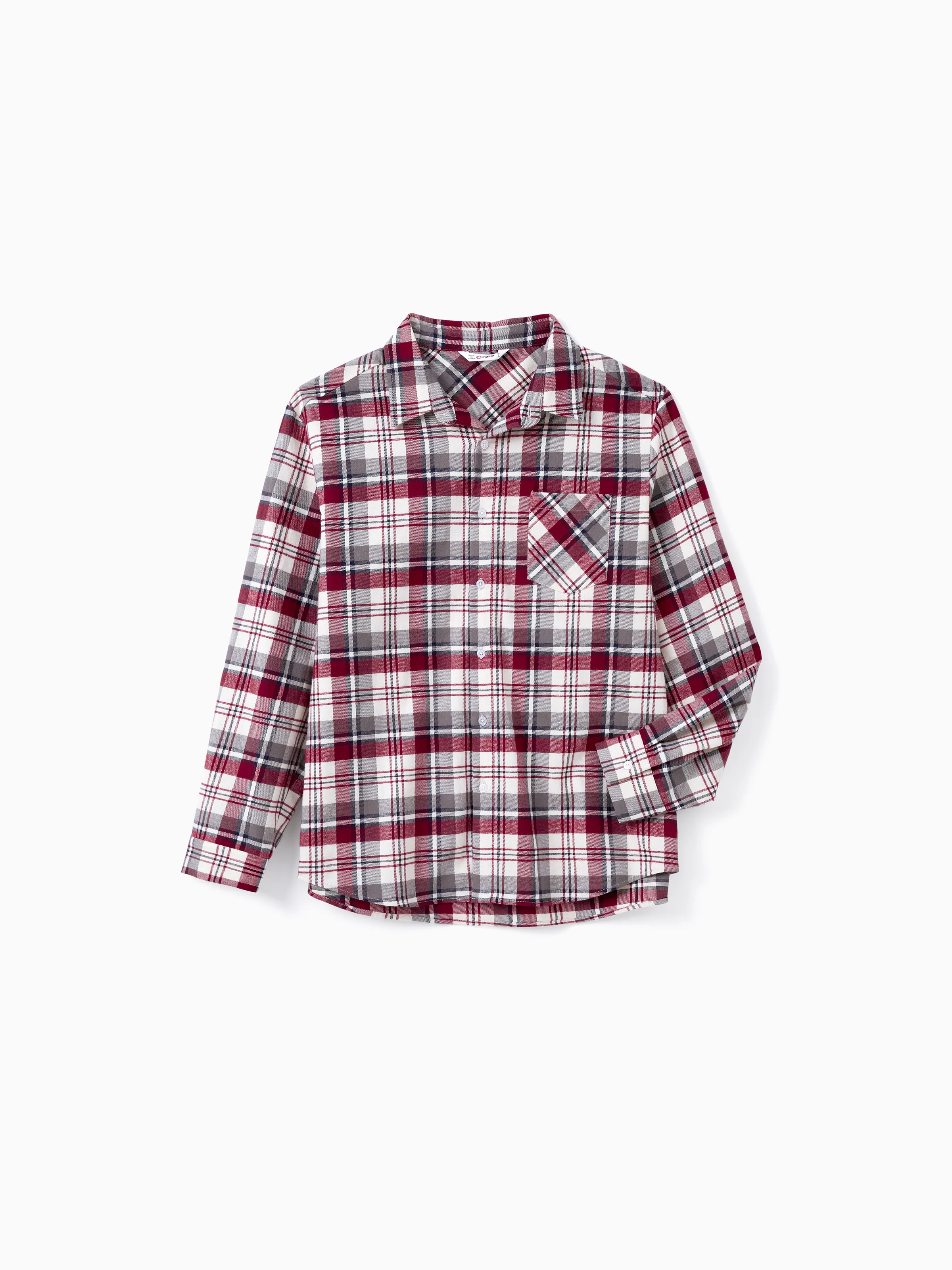 Family Matching Sets Plaid Shirt or Red Wine Lace Ruffle Sleeve A-Line Dress WineRed - Image 23