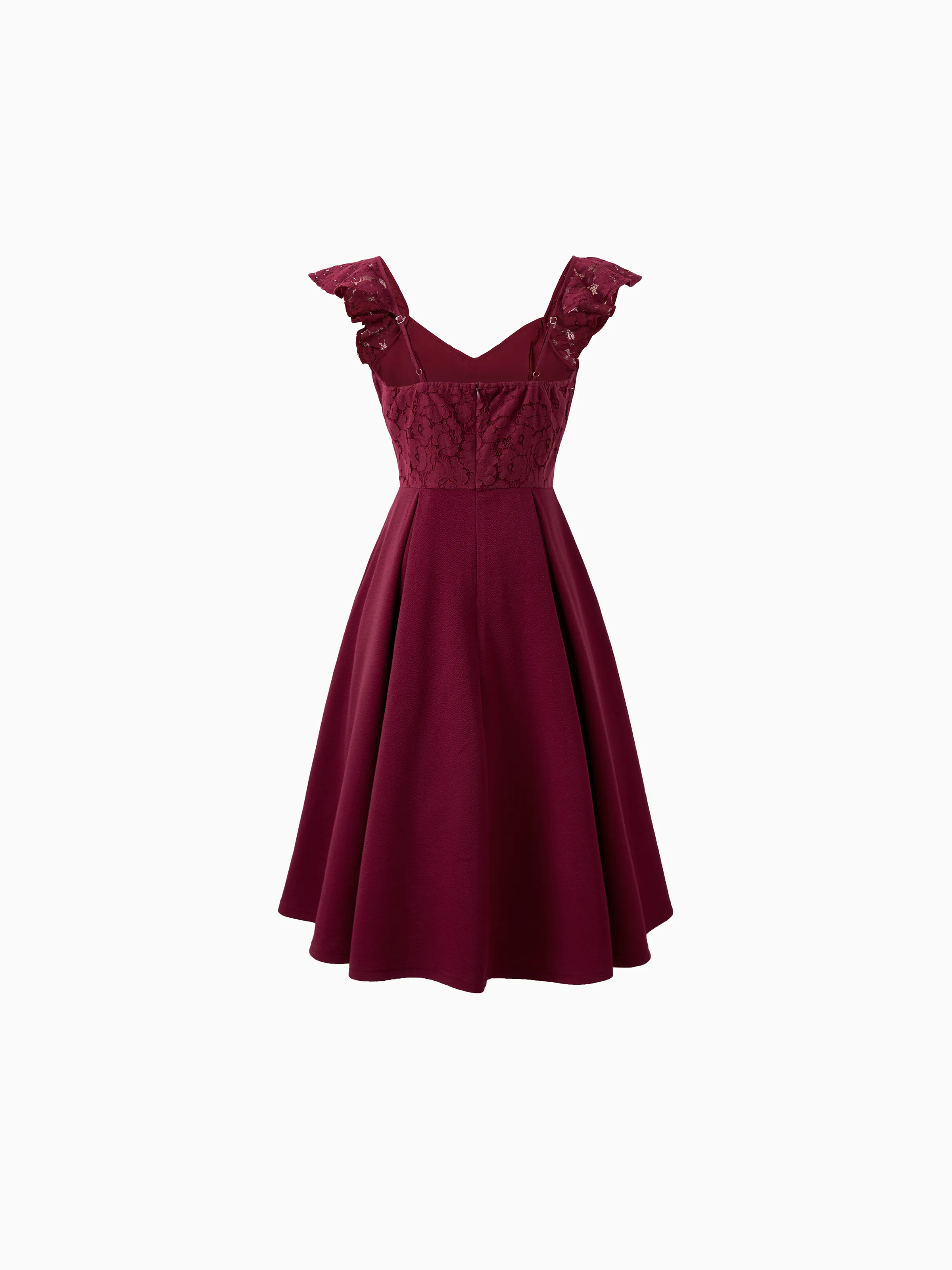 Family Matching Sets Plaid Shirt or Red Wine Lace Ruffle Sleeve A-Line Dress WineRed - Image 4