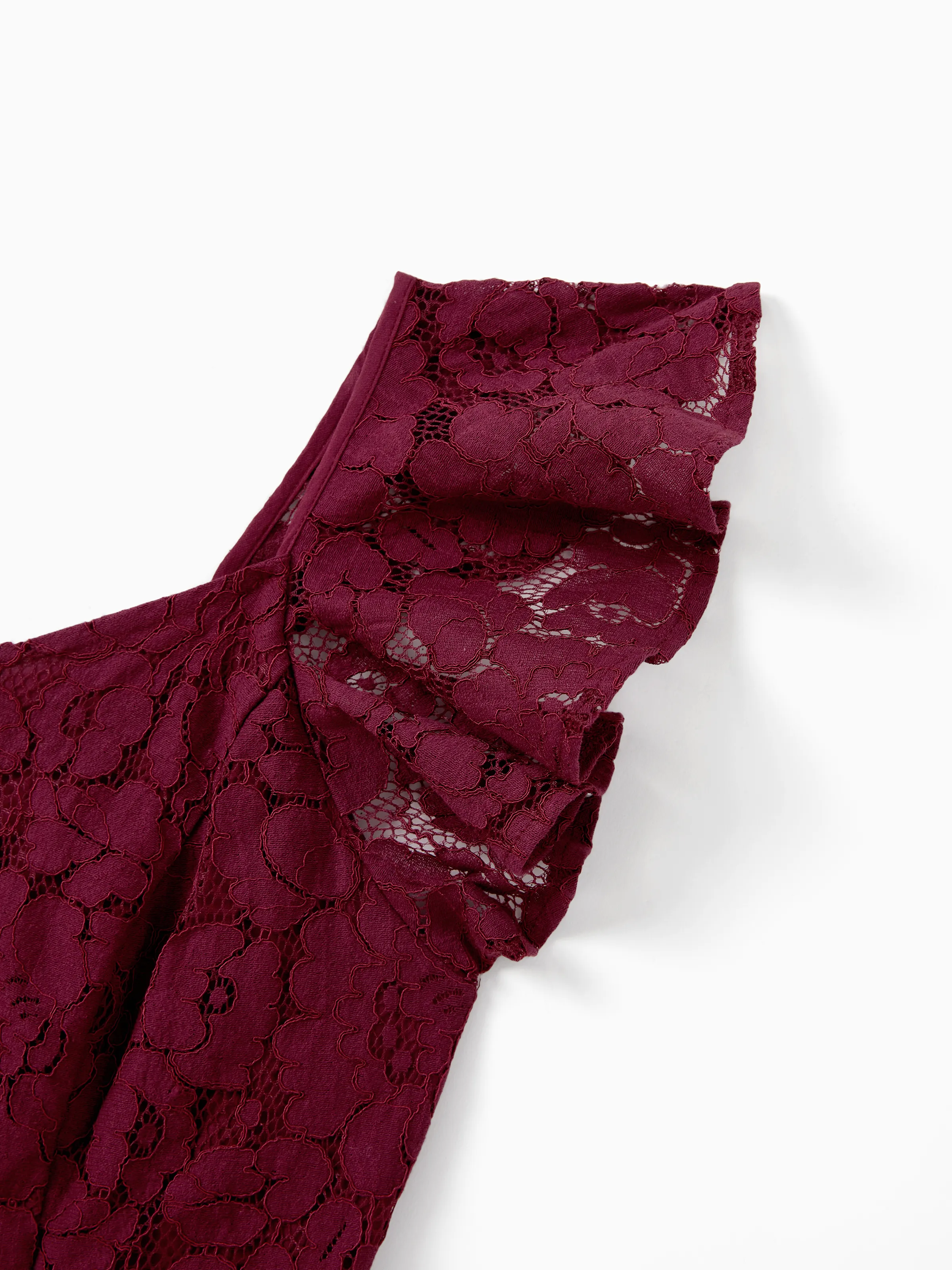 Family Matching Sets Plaid Shirt or Red Wine Lace Ruffle Sleeve A-Line Dress WineRed - Image 5