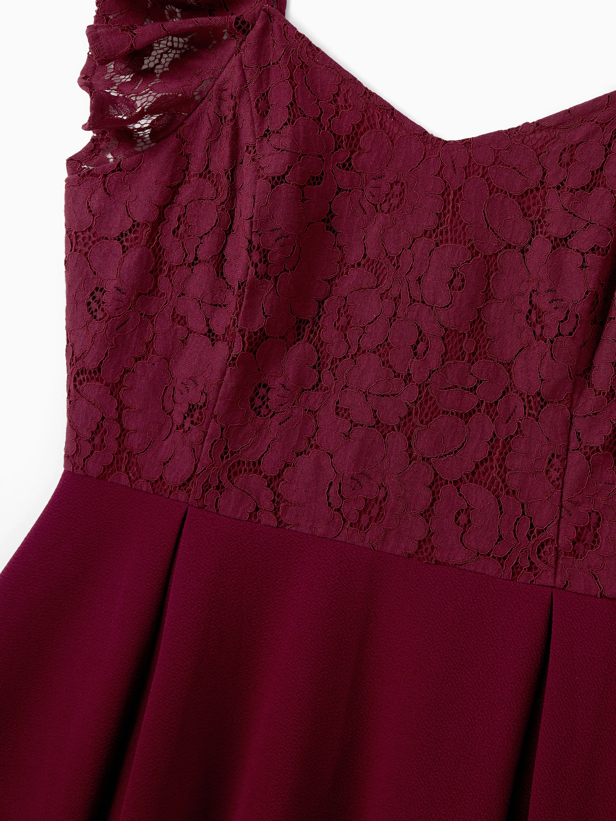 Family Matching Sets Plaid Shirt or Red Wine Lace Ruffle Sleeve A-Line Dress WineRed - Image 6