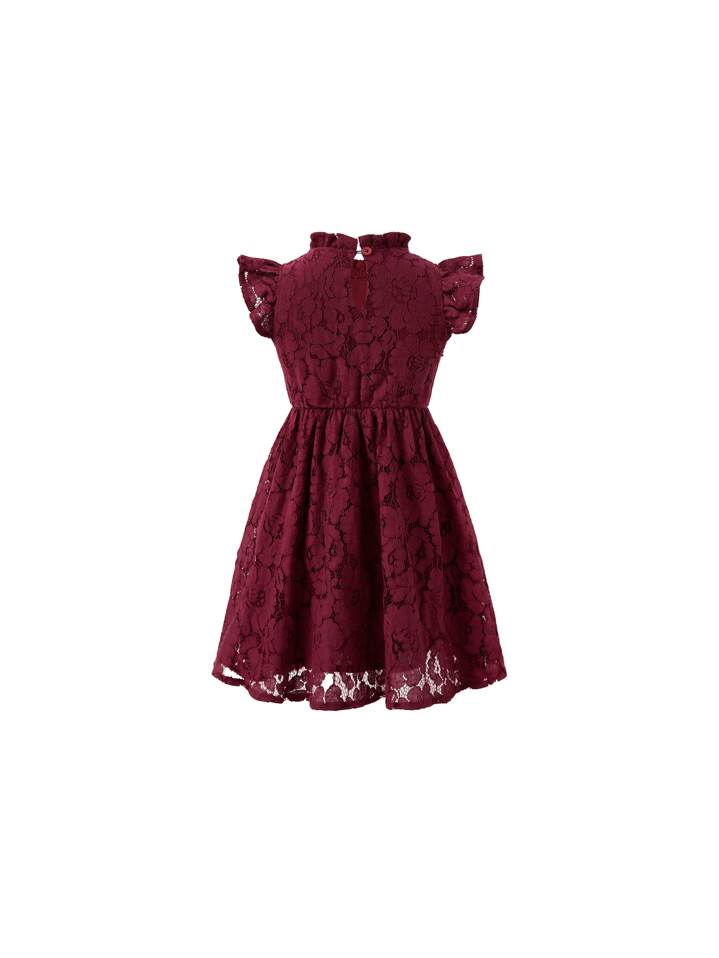 Family Matching Sets Plaid Shirt or Red Wine Lace Ruffle Sleeve A-Line Dress WineRed - Image 8