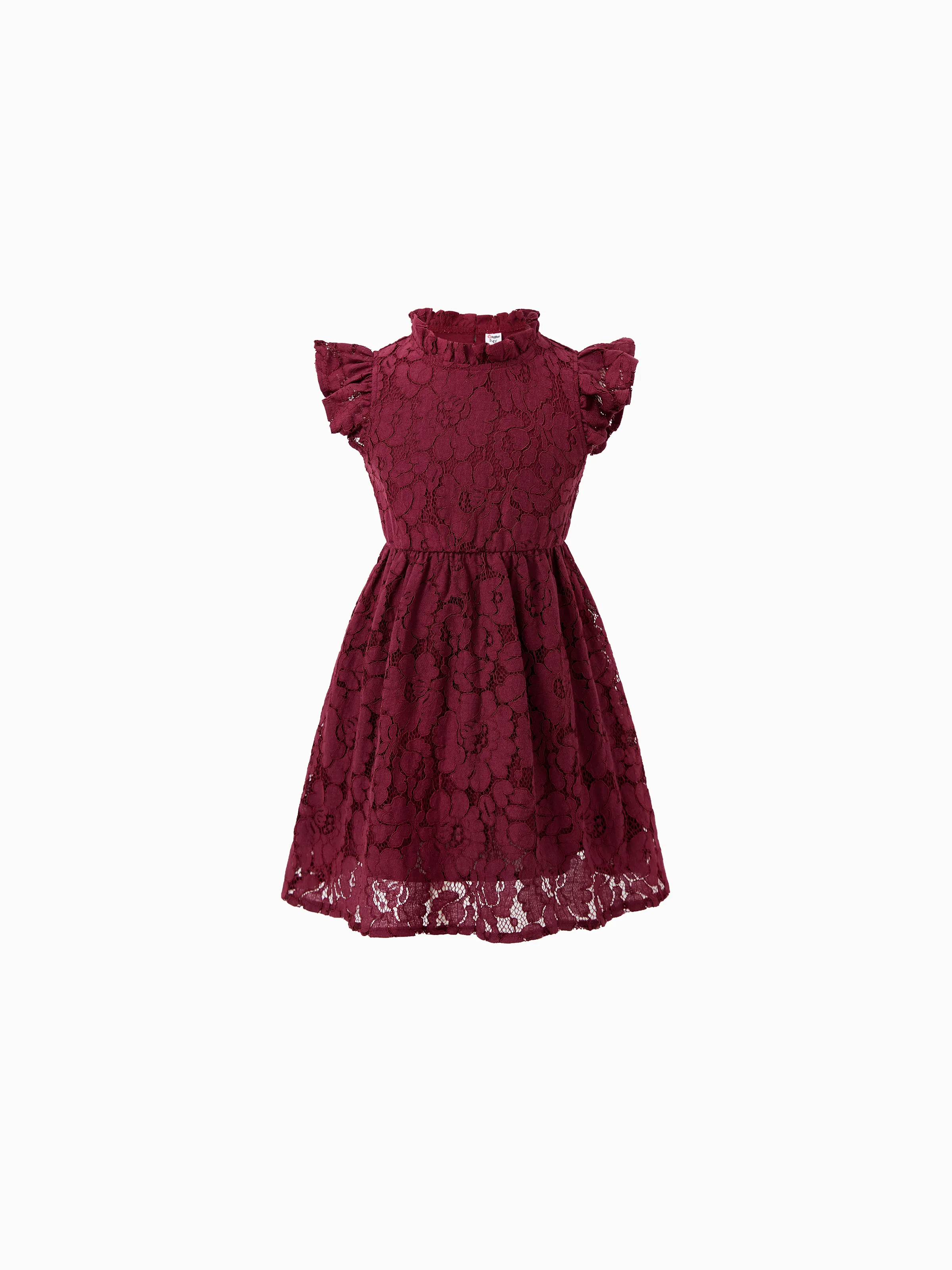 Family Matching Sets Plaid Shirt or Red Wine Lace Ruffle Sleeve A-Line Dress WineRed - Image 9