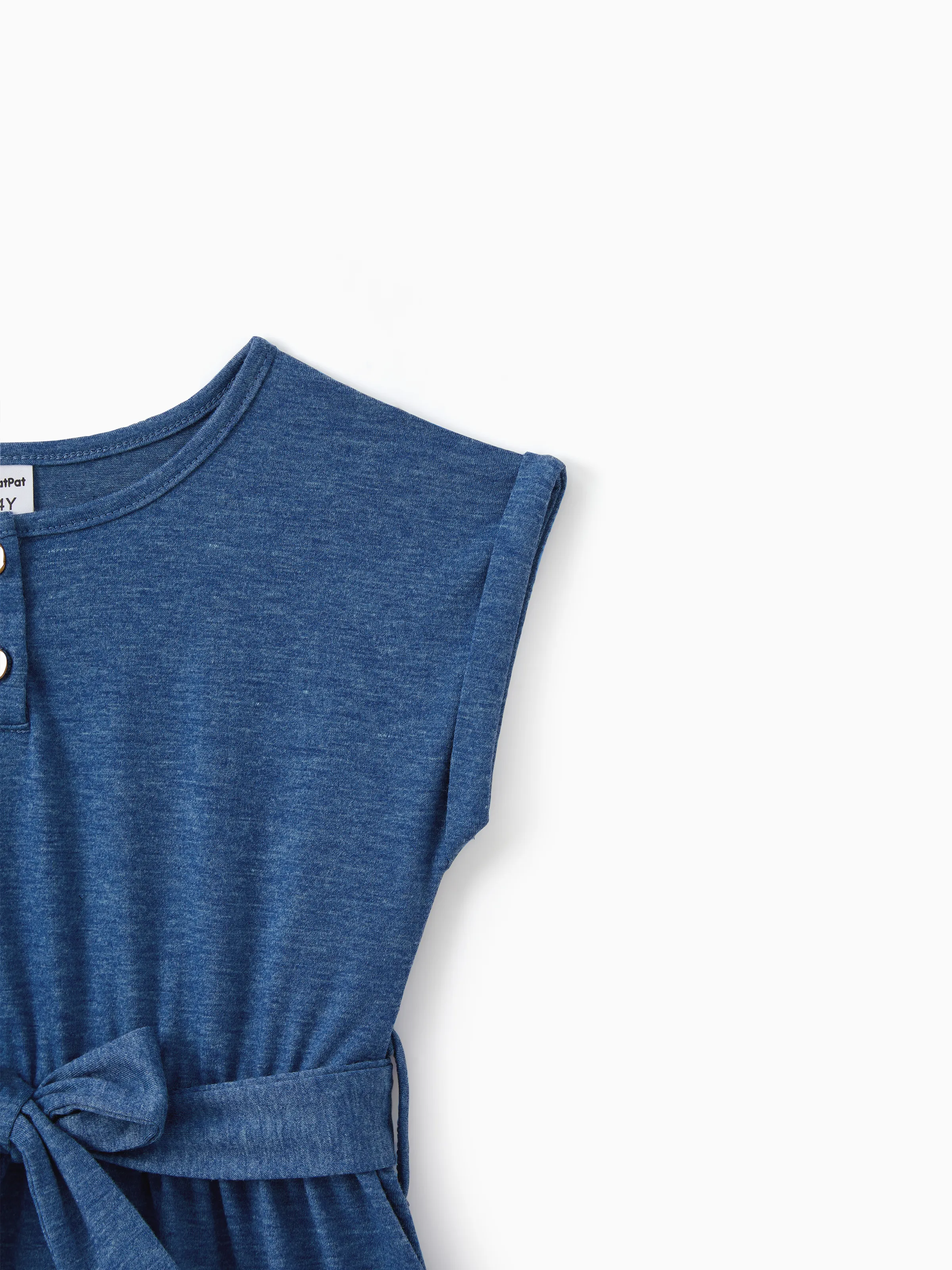 Family Matching Soft Casual Outfit with Below Knee Dresses, Front Buttons, Belted Design Blue - Image 11