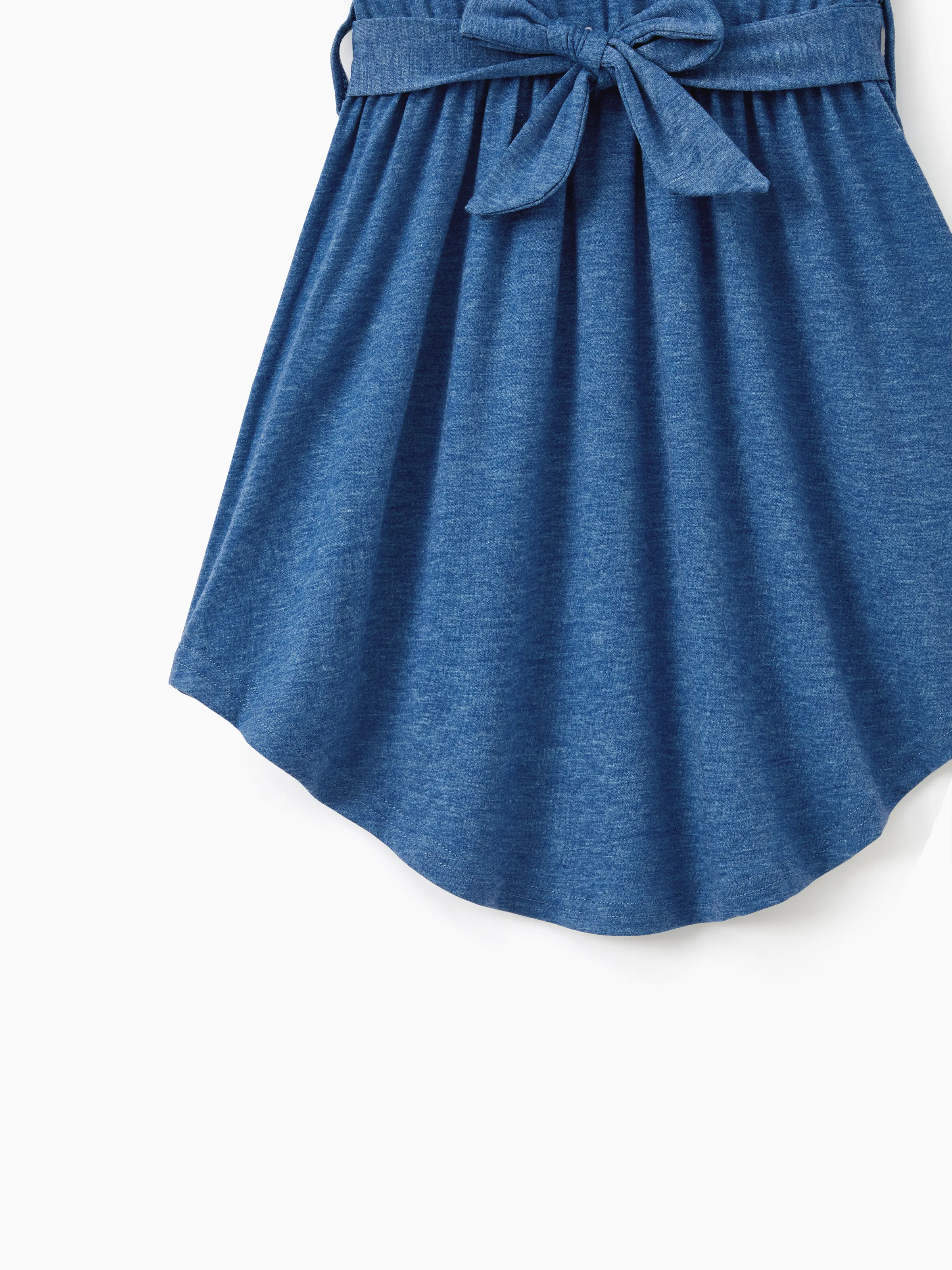 Family Matching Soft Casual Outfit with Below Knee Dresses, Front Buttons, Belted Design Blue - Image 12