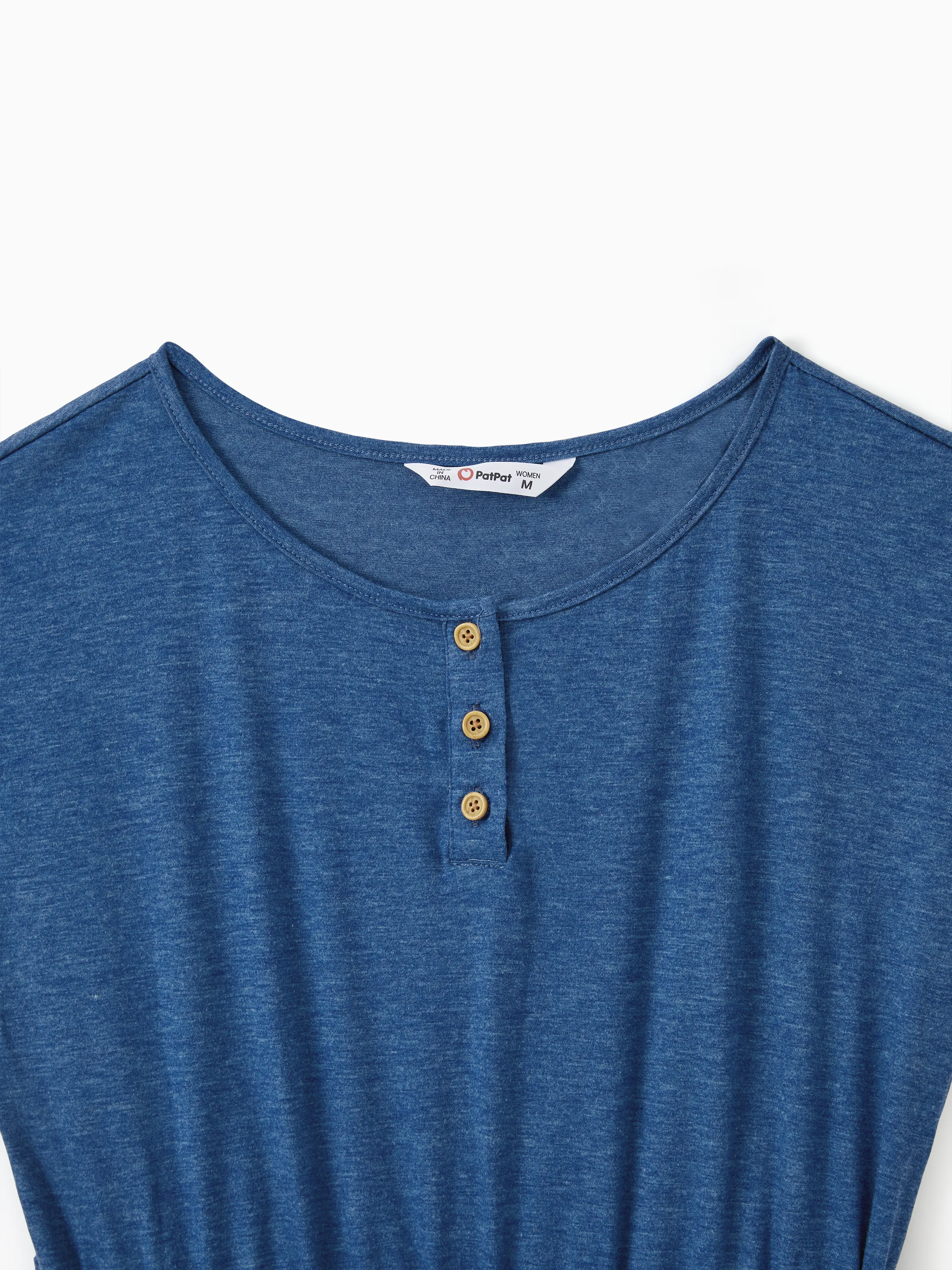 Family Matching Soft Casual Outfit with Below Knee Dresses, Front Buttons, Belted Design Blue - Image 4