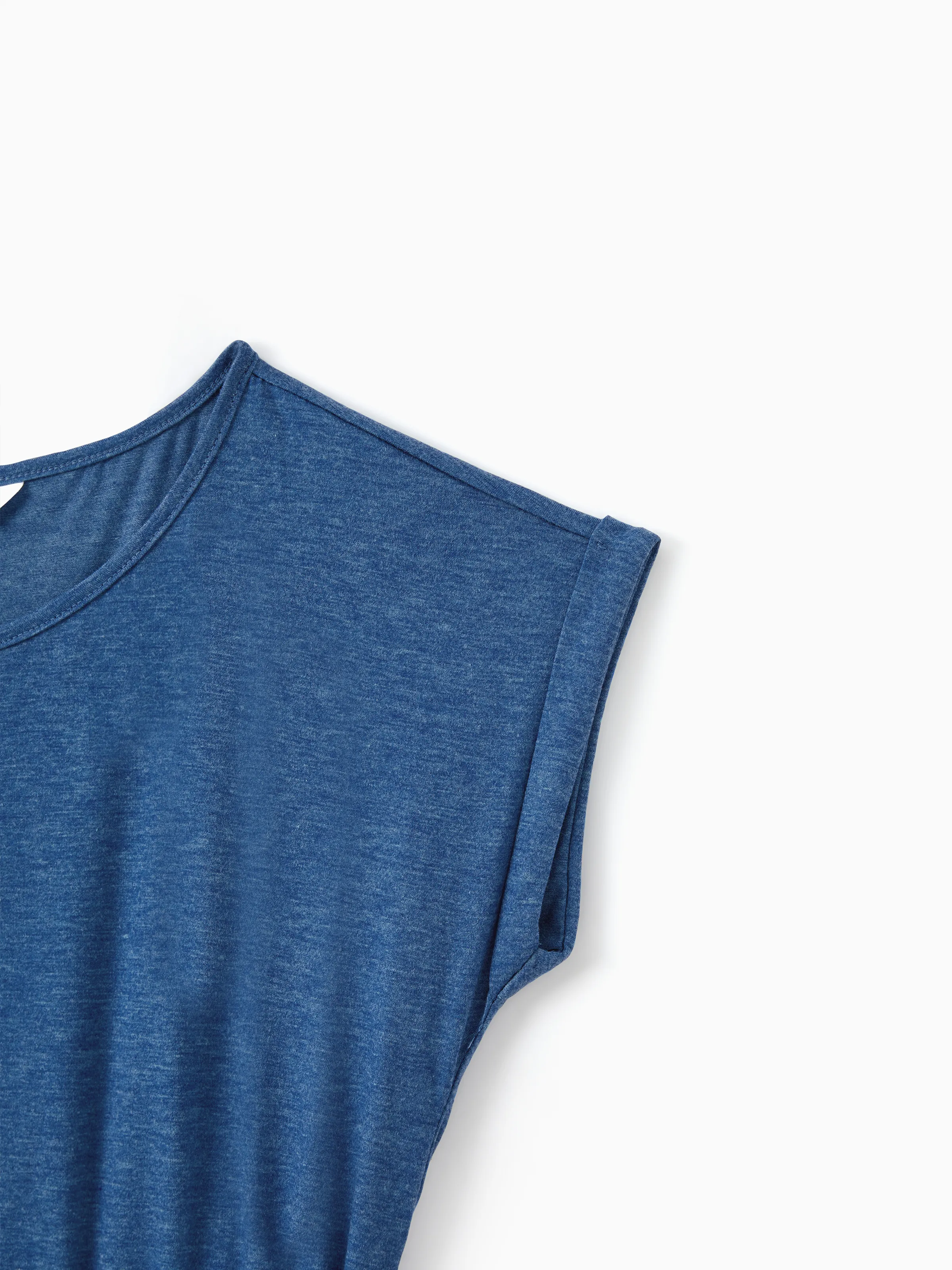 Family Matching Soft Casual Outfit with Below Knee Dresses, Front Buttons, Belted Design Blue - Image 5