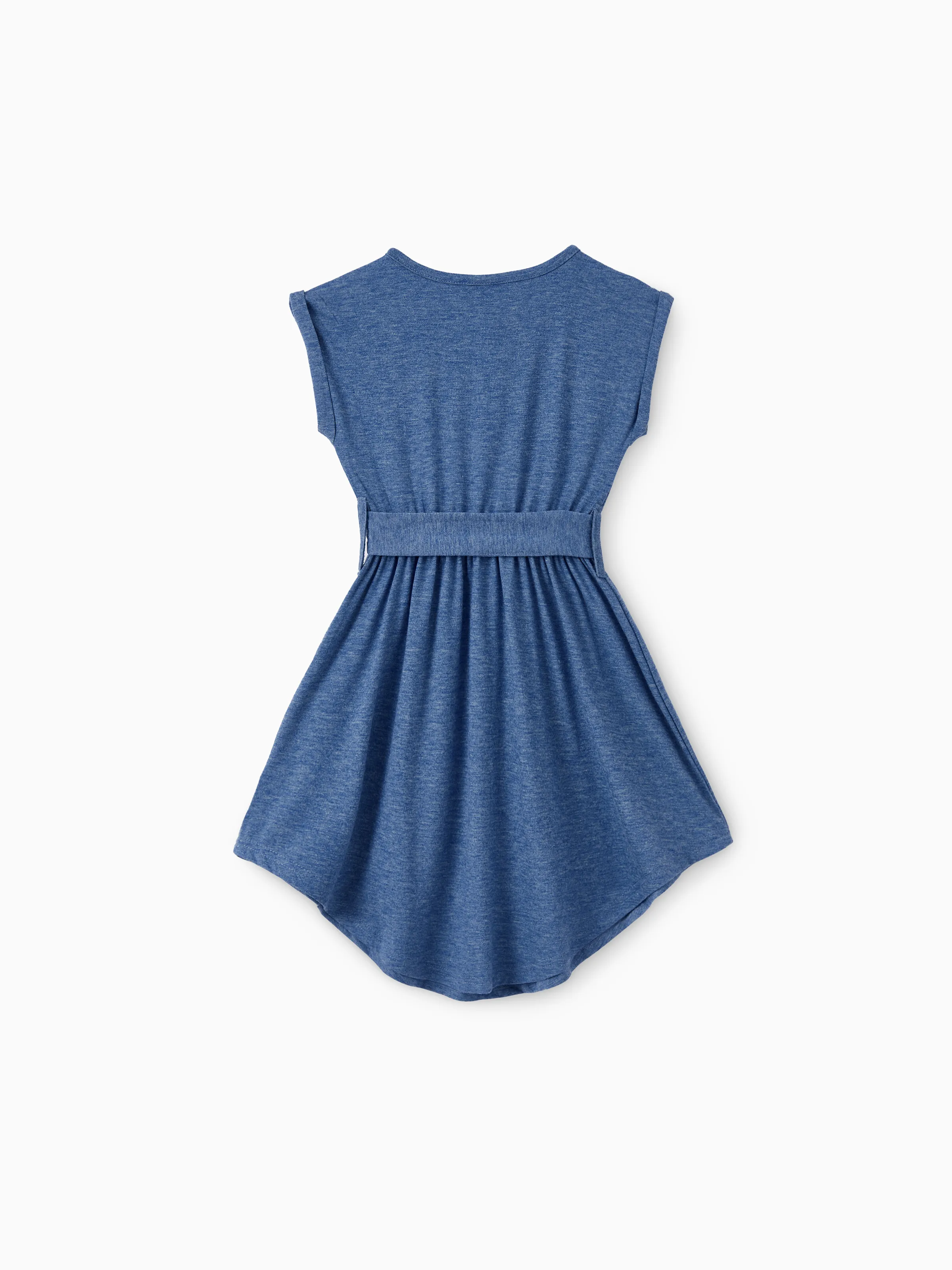Family Matching Soft Casual Outfit with Below Knee Dresses, Front Buttons, Belted Design Blue - Image 9