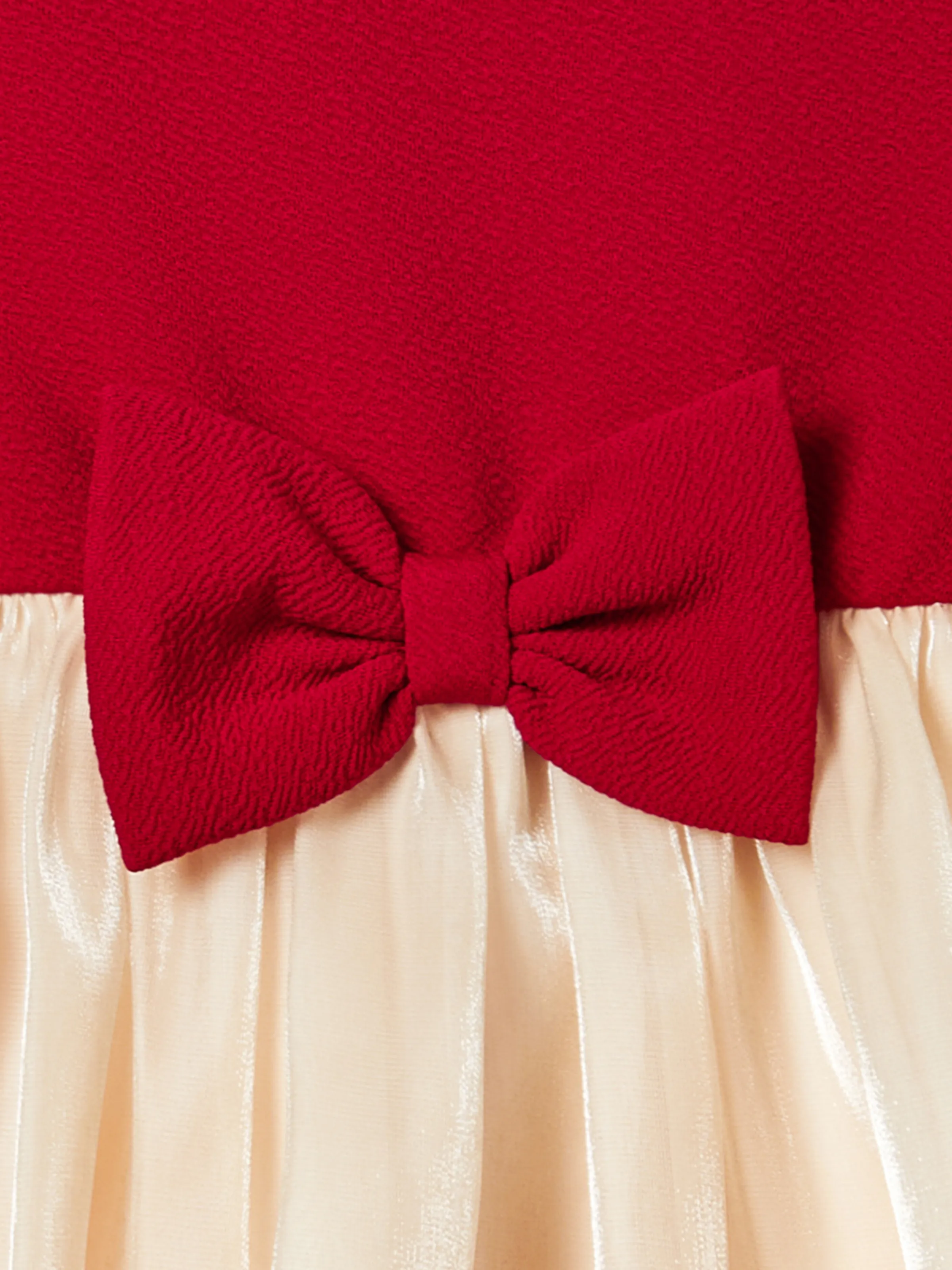 Family Matching Solid Color Short-sleeve Laper-collar Tops and Mermaid/Mesh Dresses Sets Red - Image 13