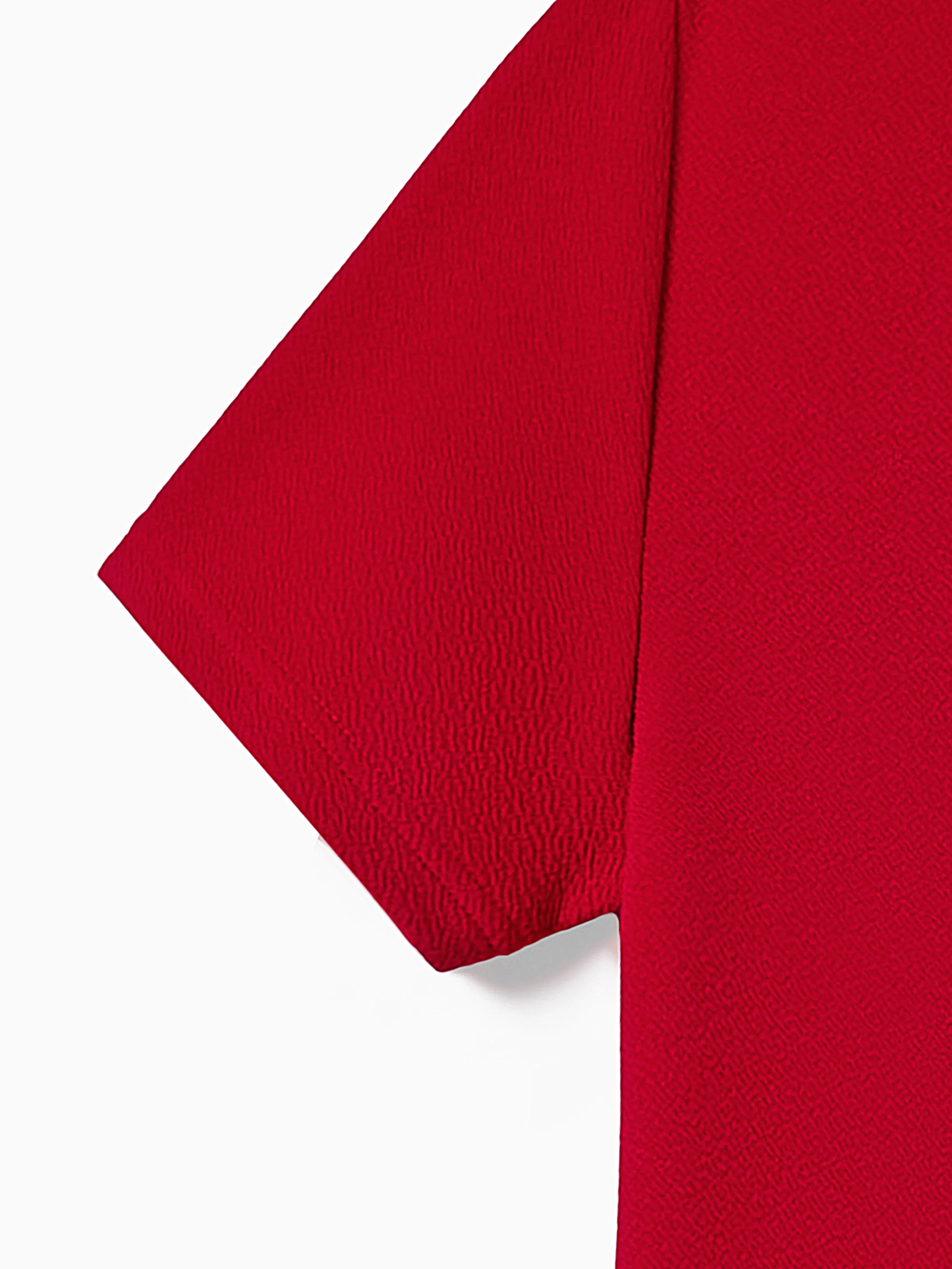 Family Matching Solid Color Short-sleeve Laper-collar Tops and Mermaid/Mesh Dresses Sets Red - Image 4