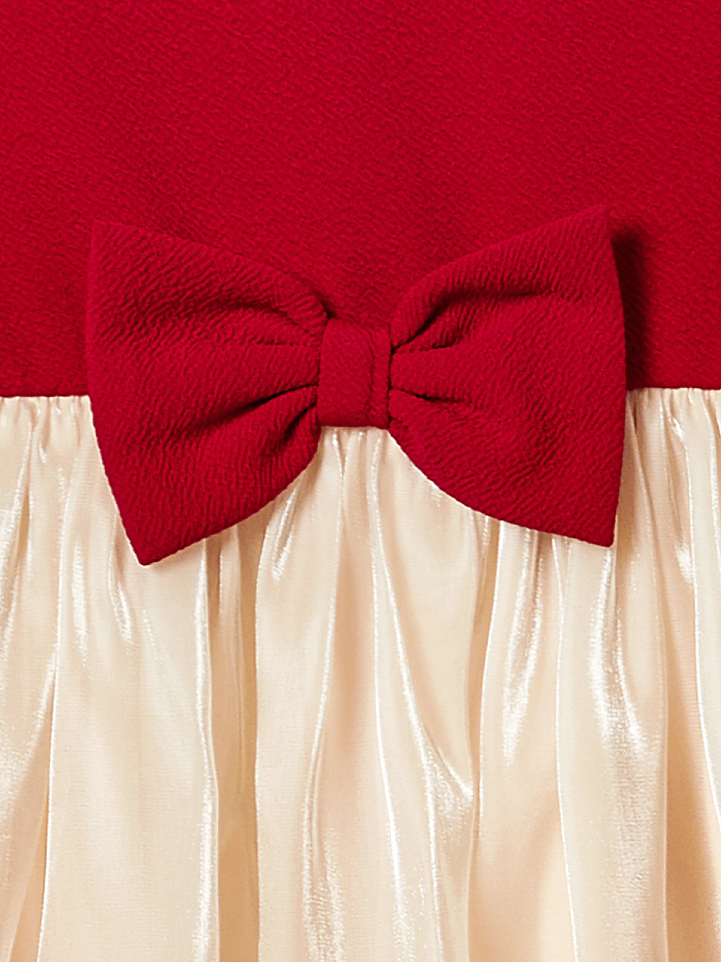 Family Matching Solid Color Short-sleeve Laper-collar Tops and Mermaid/Mesh Dresses Sets Red - Image 8