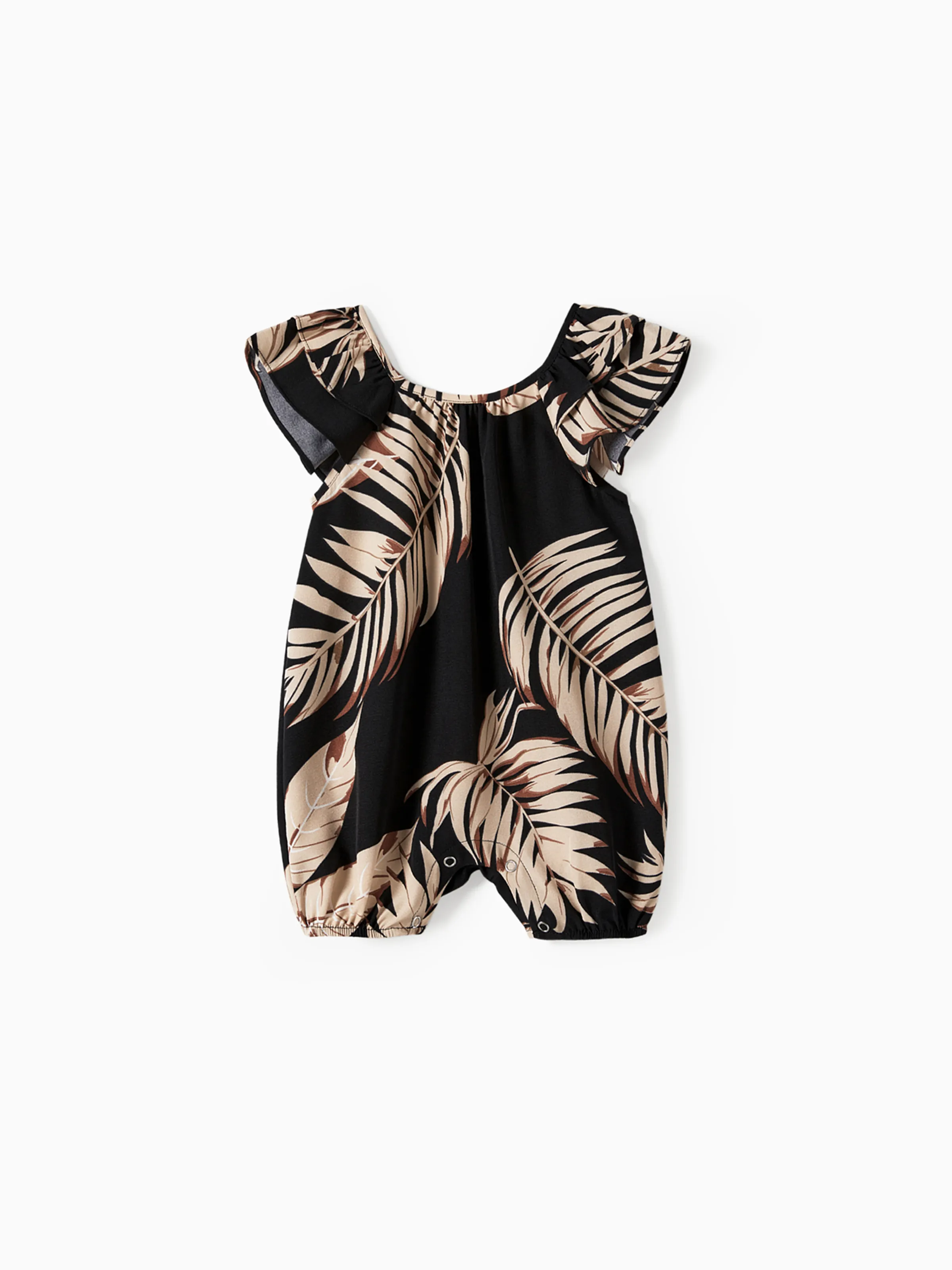 Family Matching Solid Leaf Sleeveless Halter Dresses And Short Sleeve Tops Sets Black - Image 12