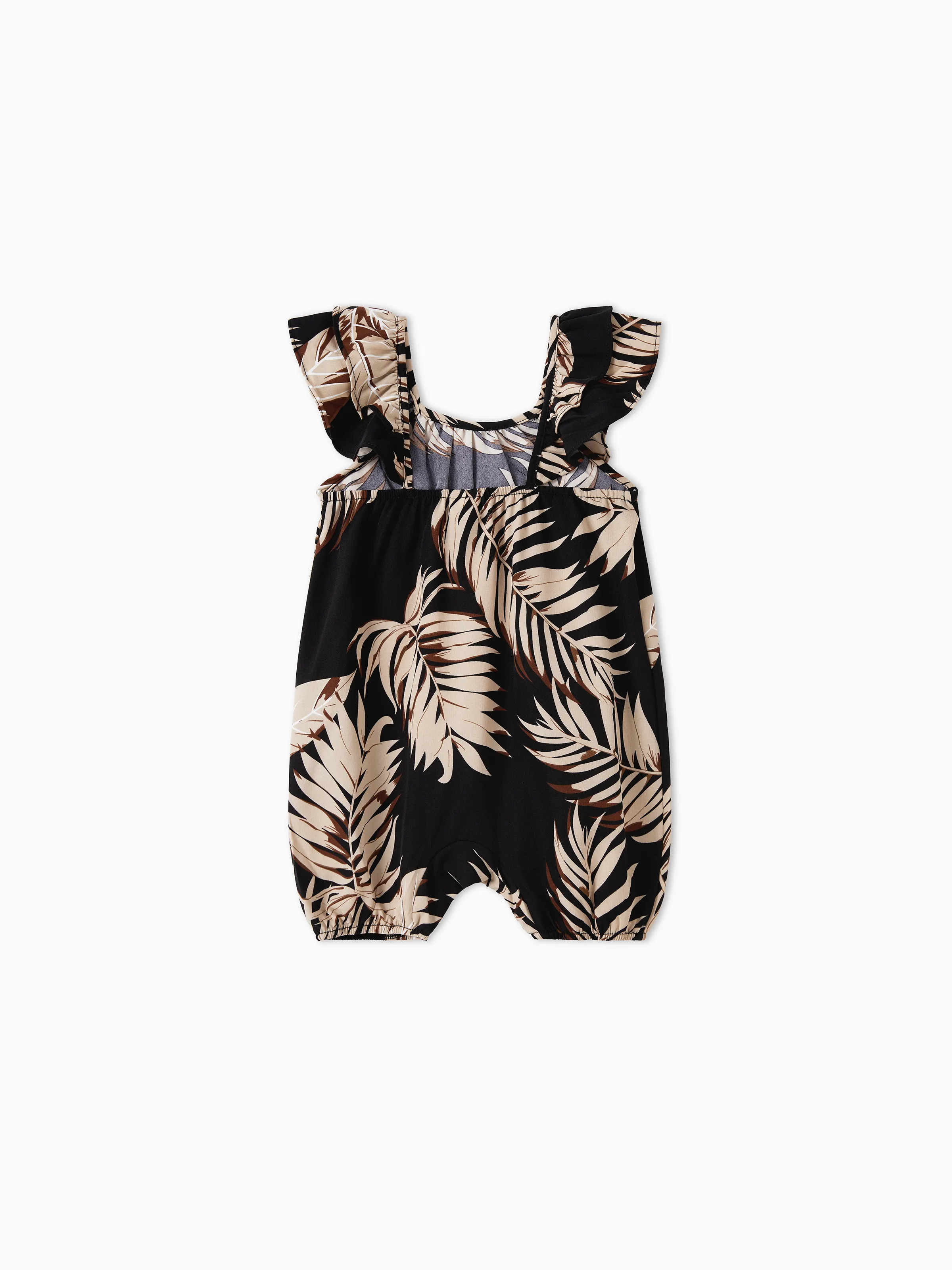 Family Matching Solid Leaf Sleeveless Halter Dresses And Short Sleeve Tops Sets Black - Image 14