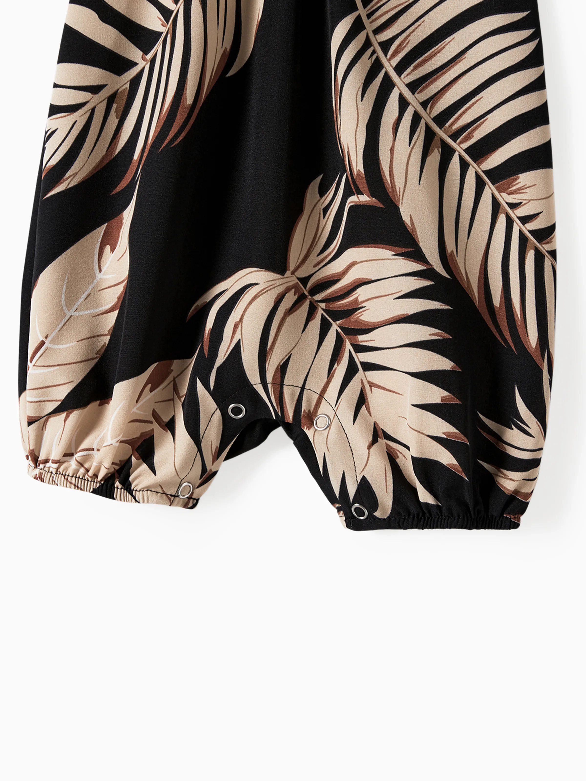 Family Matching Solid Leaf Sleeveless Halter Dresses And Short Sleeve Tops Sets Black - Image 16