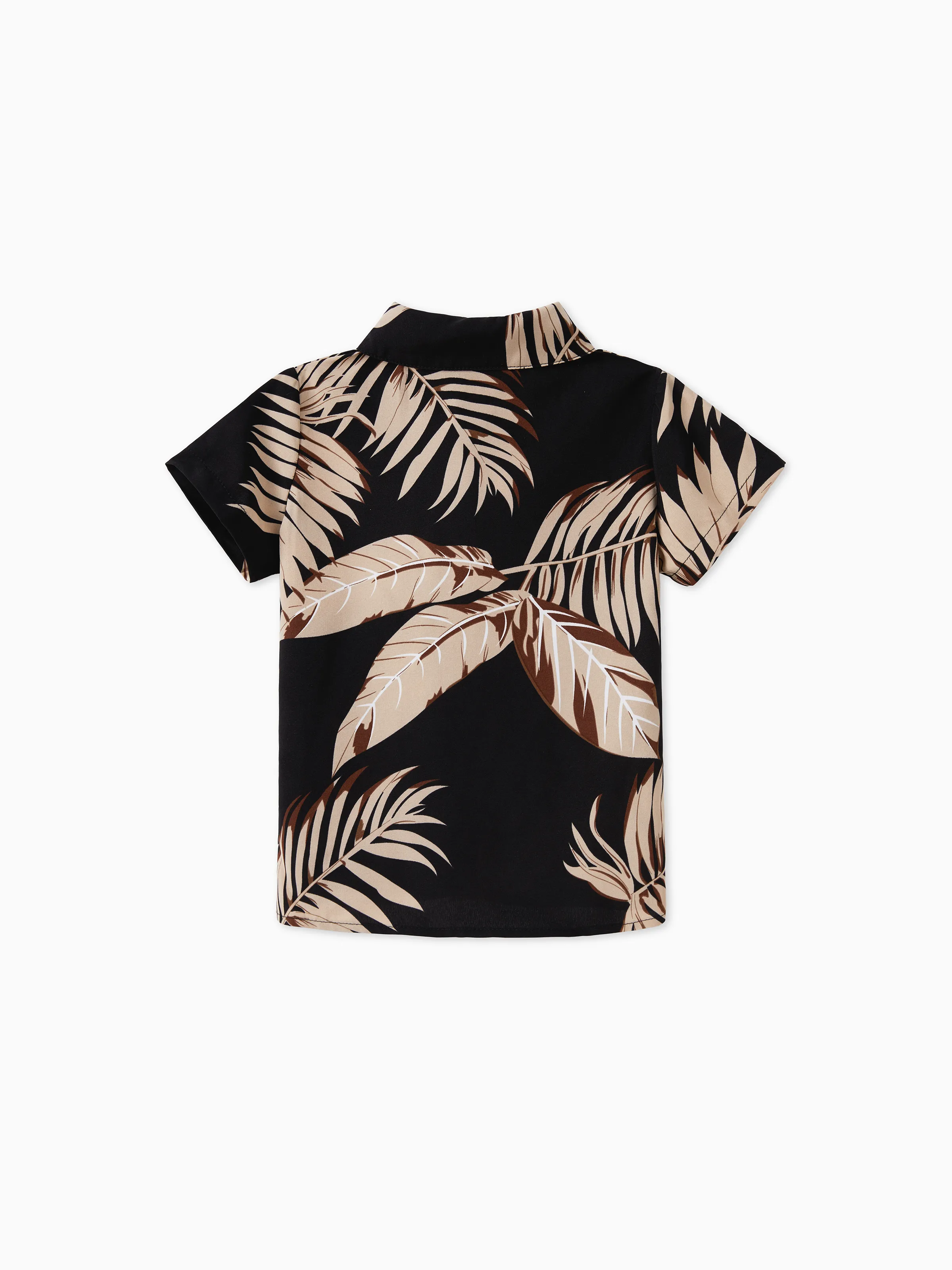 Family Matching Solid Leaf Sleeveless Halter Dresses And Short Sleeve Tops Sets Black - Image 18