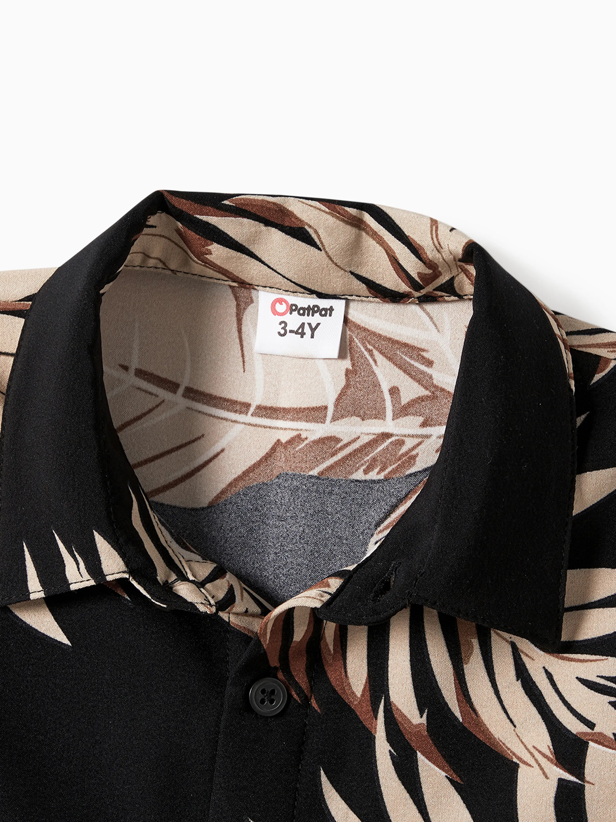 Family Matching Solid Leaf Sleeveless Halter Dresses And Short Sleeve Tops Sets Black - Image 19